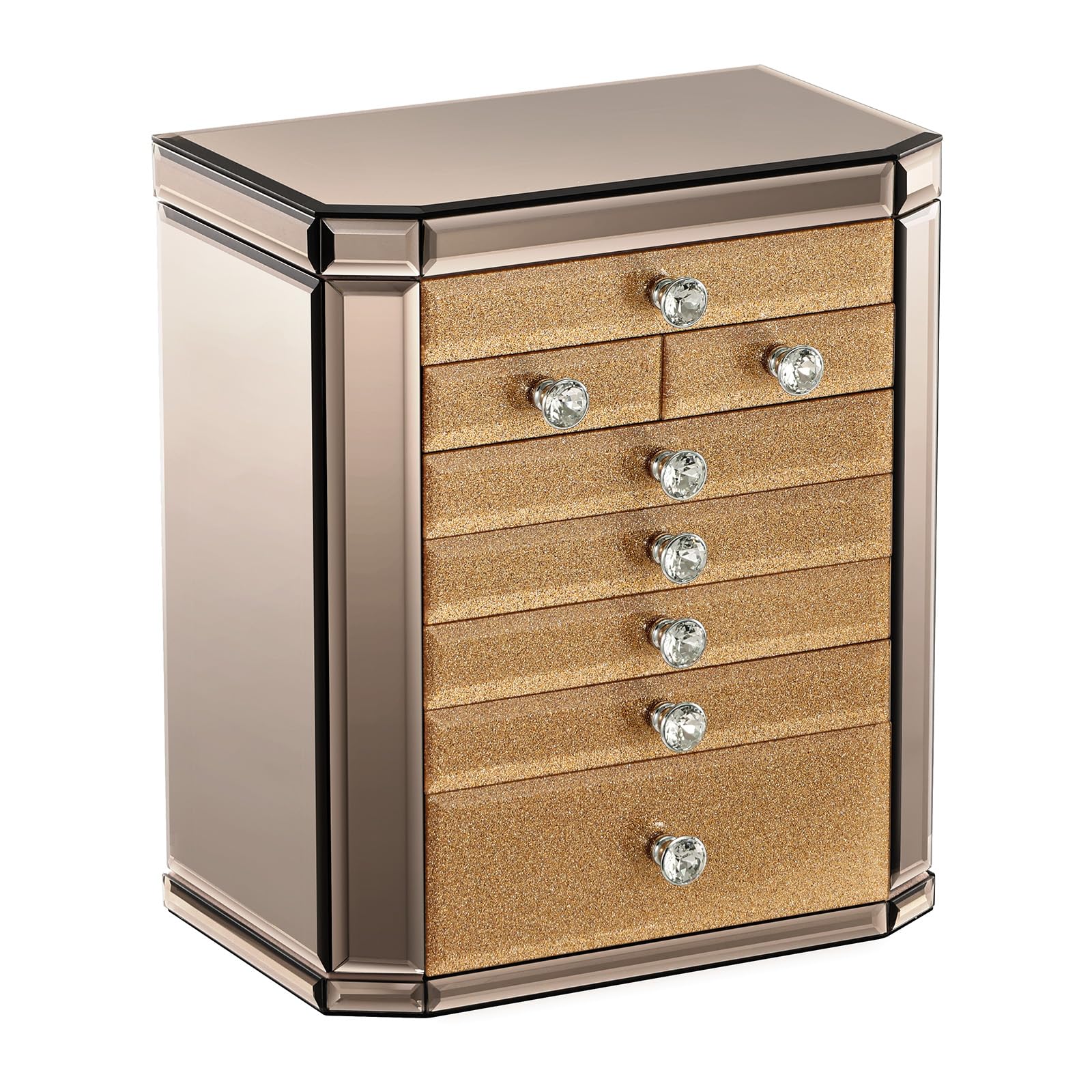 Large High End Glass Jewelry Box 7 Layer Jewelry Organizer with Mirror 2-Sided Doors Velvet-Lined Storage for Rings