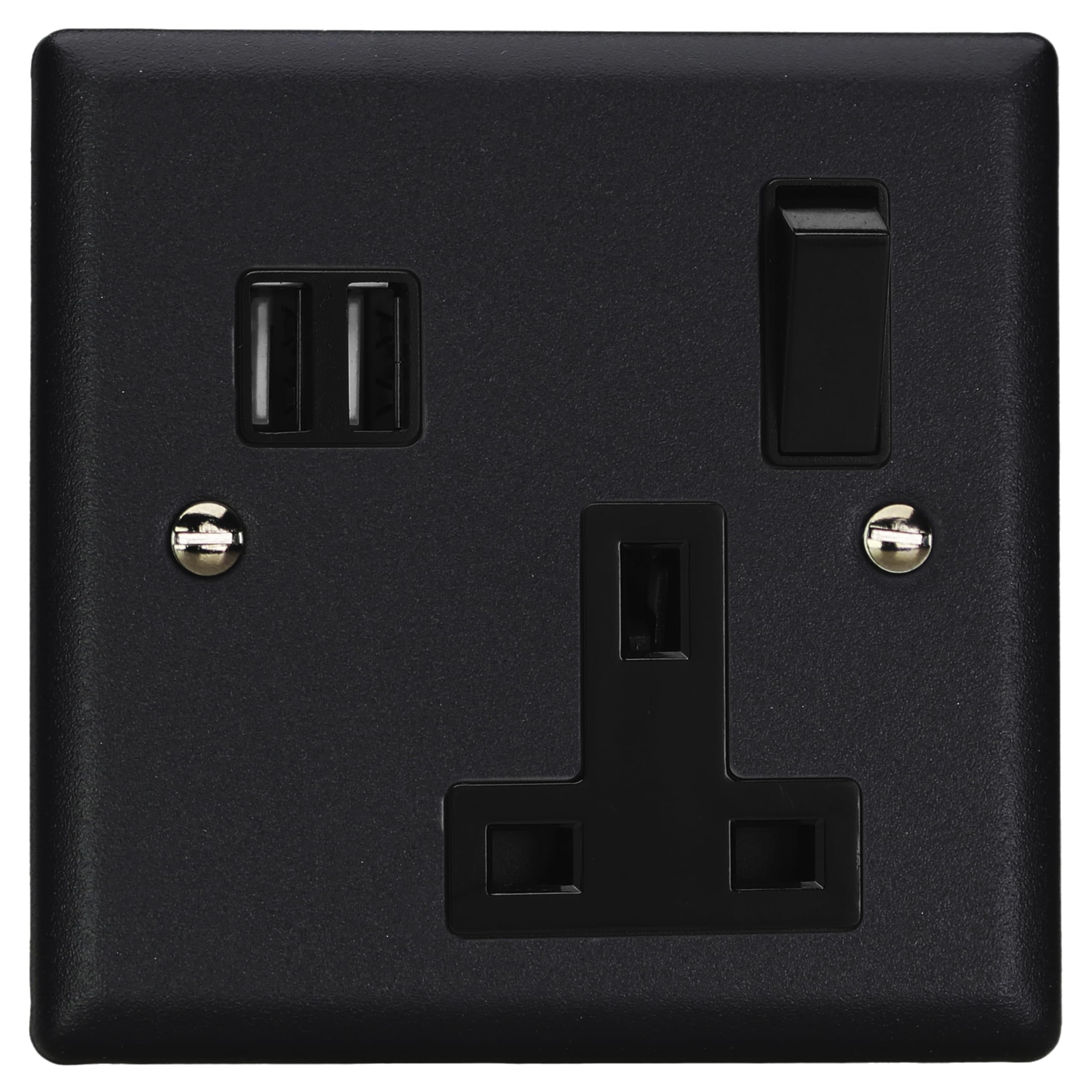 Varilight Single Plug Socket With USB Charging - Urban Matt Black With Black Insert, XY4U2SB.MB