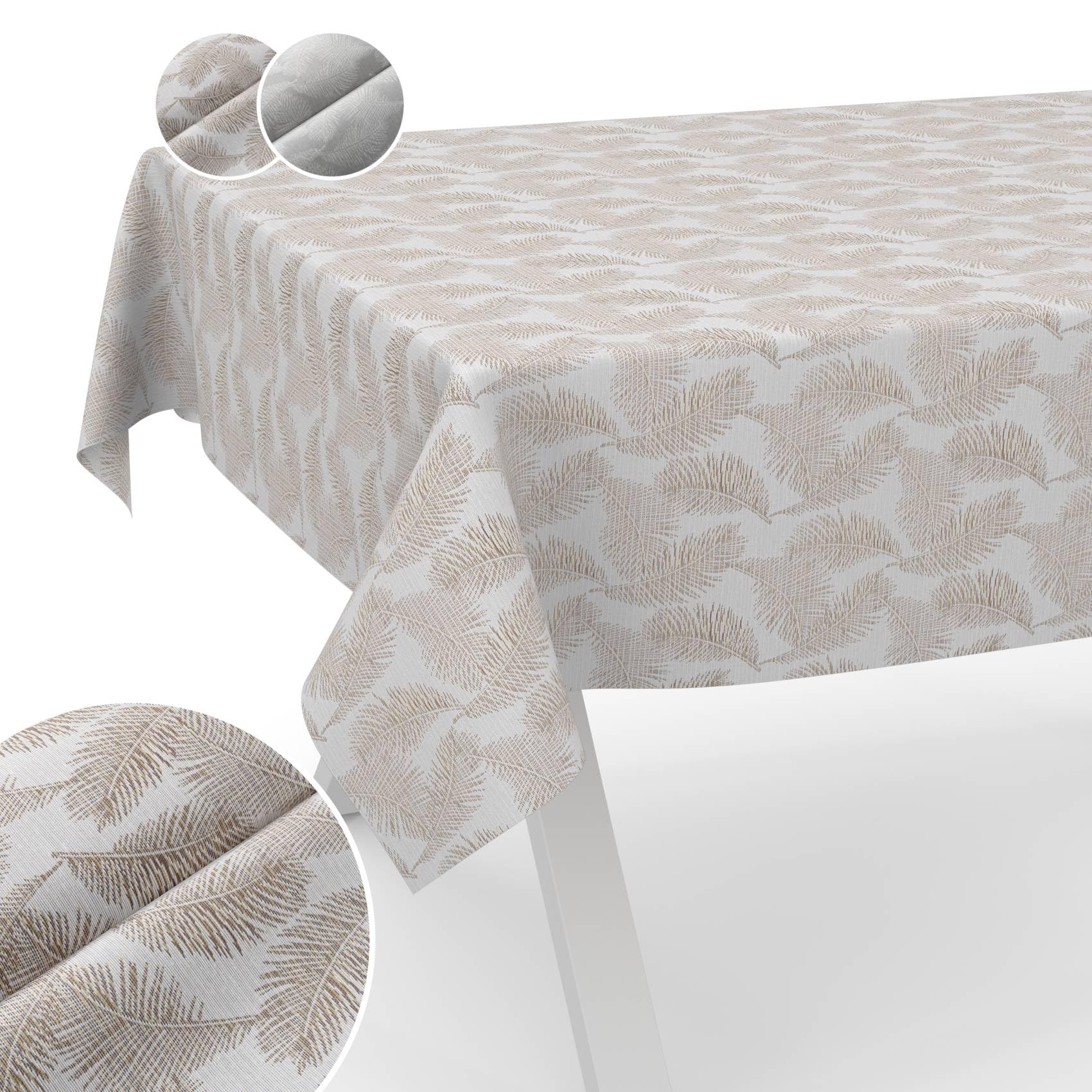 Tablecloth Fabric Washable Lurex Tablecloth Teflon Coated Easy Care Lotus Effect Dirt & Water-Repellent Kate Floral Leaves 100 x 140 cm Cut Edge Gold