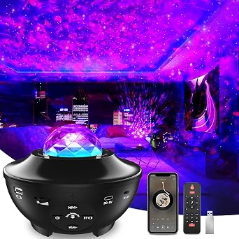 Galaxy Projector Star Projector For Bedroom, Starry Night Light Projector For Kids, Large Coverage Star Projector For Ceiling, Built In Bluetooth/Music Speaker/Timer, Ideal Gift for Halloween Black