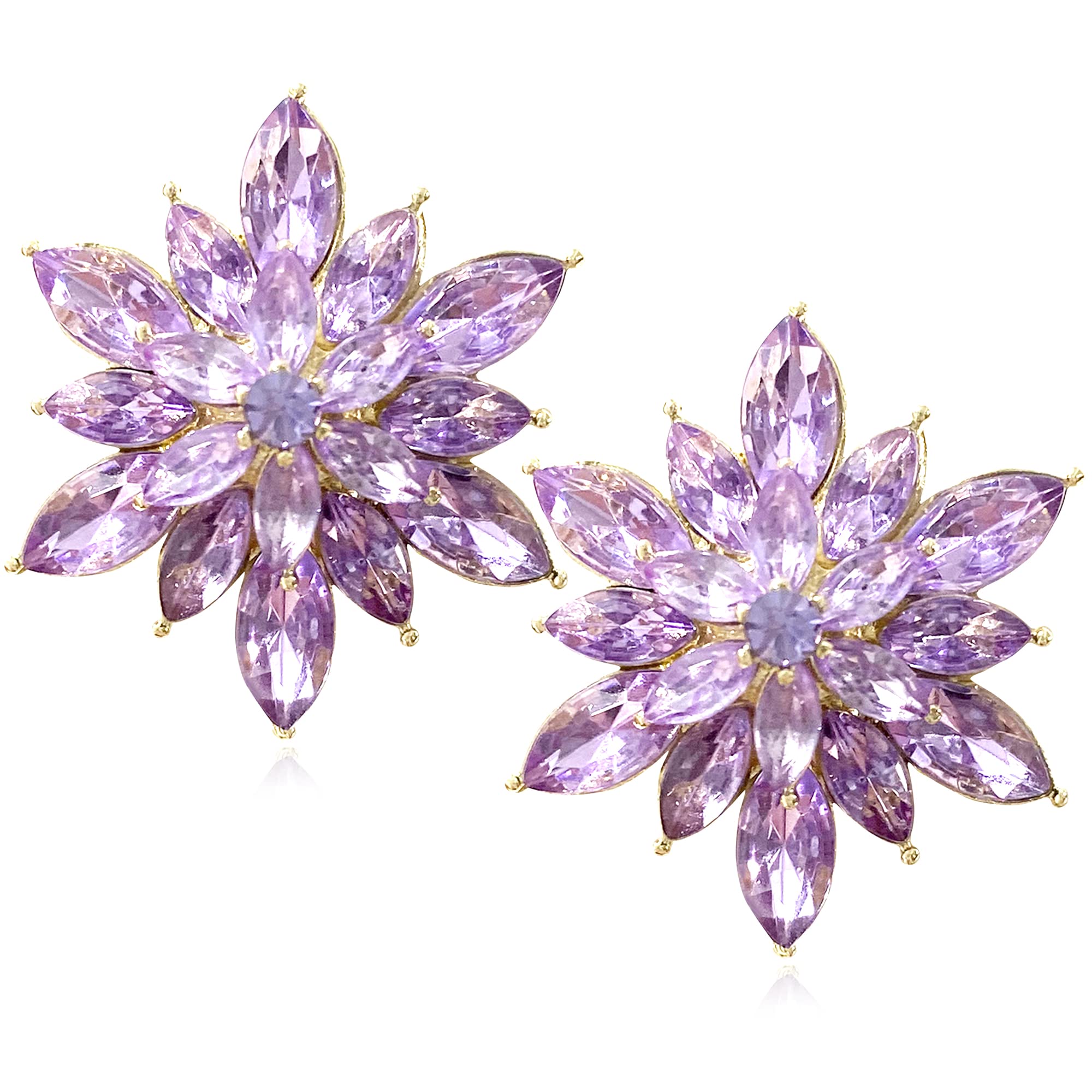 Crystal Flower Burst Stud Earrings - Elegant Hypoallergenic Large Big Sparkly CZ Cubic Zirconia Rhinestone Daisy Sunflower Floral Cluster Flower Stud