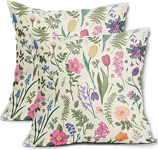 Spring Floral Pillow Covers 18x18 Inch Set of 2 Watercolor Pink Flowers ...