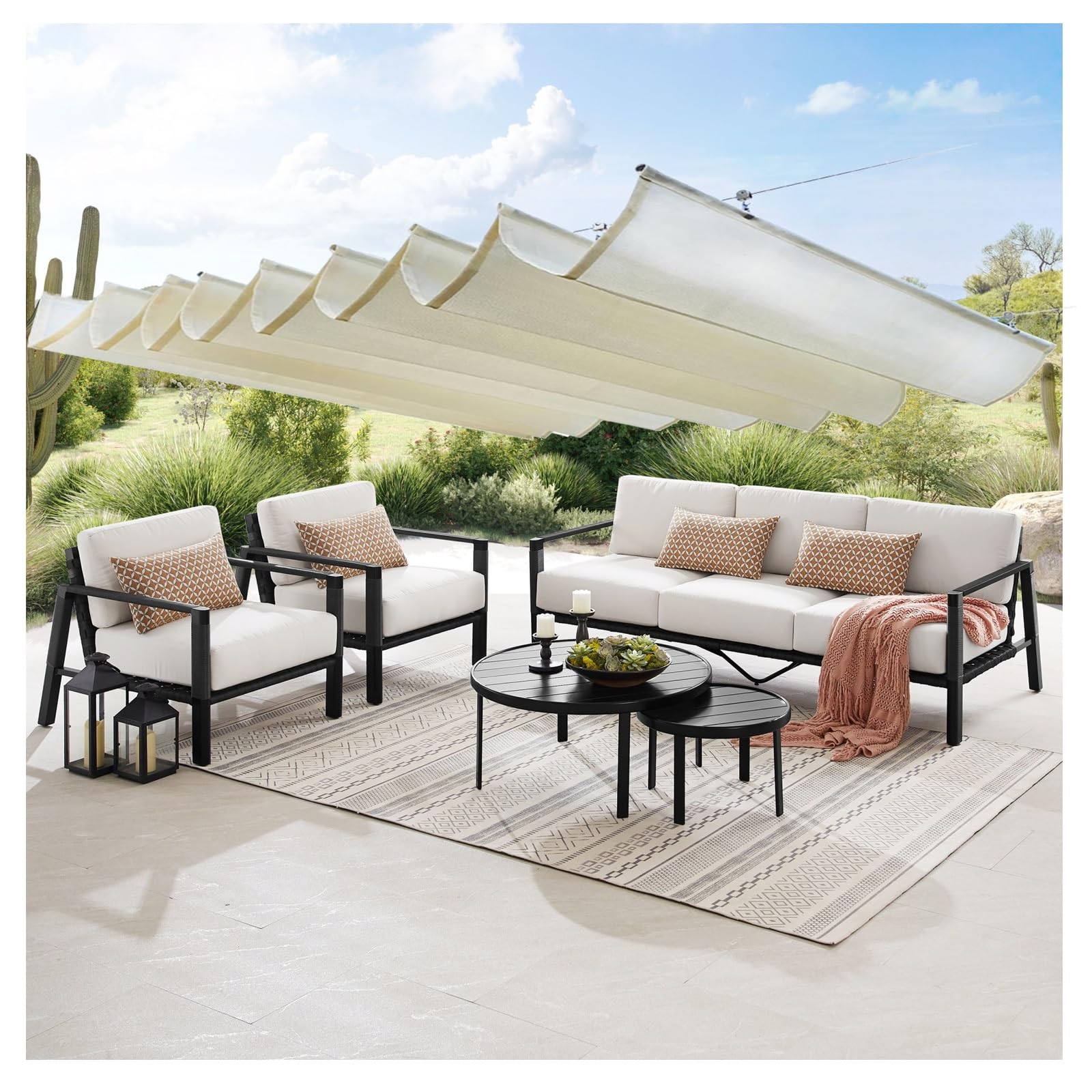 Auvent rétractable en forme de U pour patio et pergola extérieure