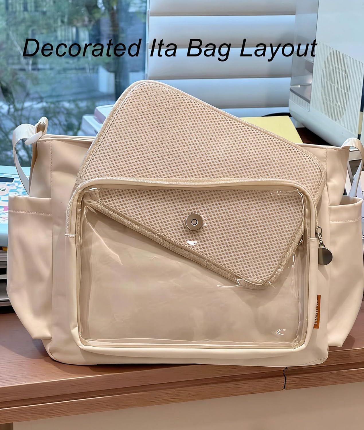 Kawaii Ita Bag for Women with Pin and Plush Penguin, Aesthetic Crossbody Bag With Anime Pins Display, Y2K Style Purse