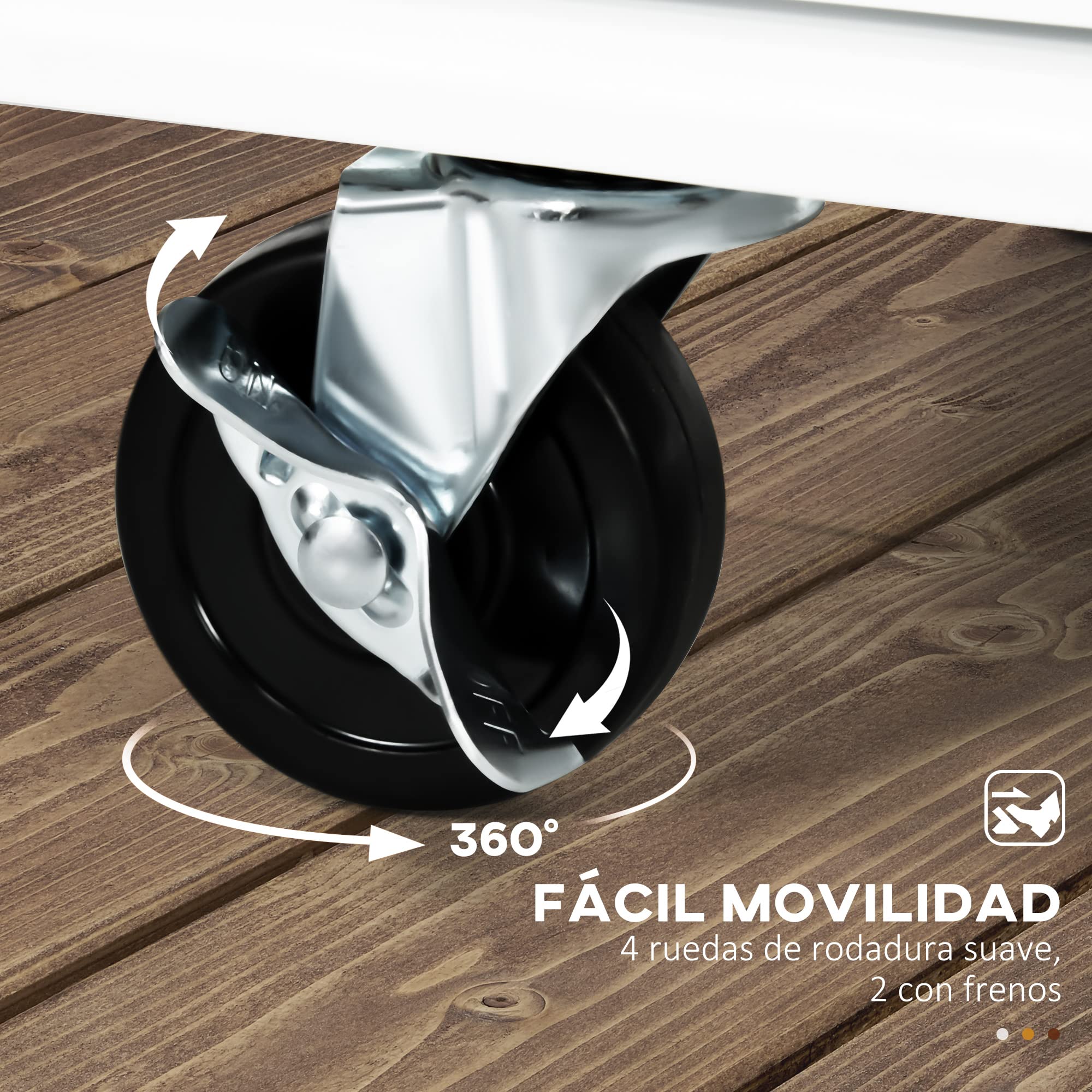 HOMCOM Carro de Cocina Isla de Cocina con Ruedas Multifuncional con 2 Cajones 3 Puertas de Vidrio Templado Toallero y Especiero 124,5x39,5x90 cm Blanco