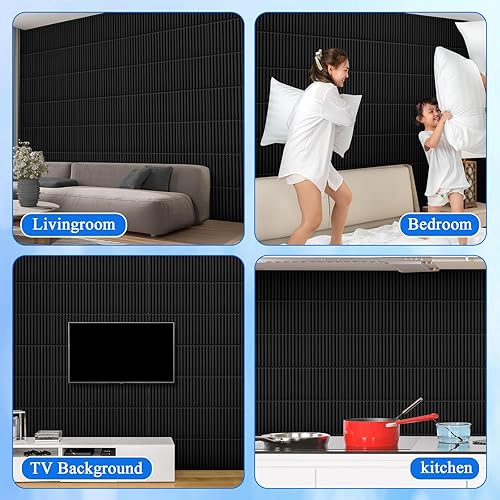 Miniatura 7 de Nuanchu 60 paneles de pared con listones 3D de 12 x 12 pulgadas, panel texturizado acanalado de PVC para cortar, pintable, arte de pared, azulejos