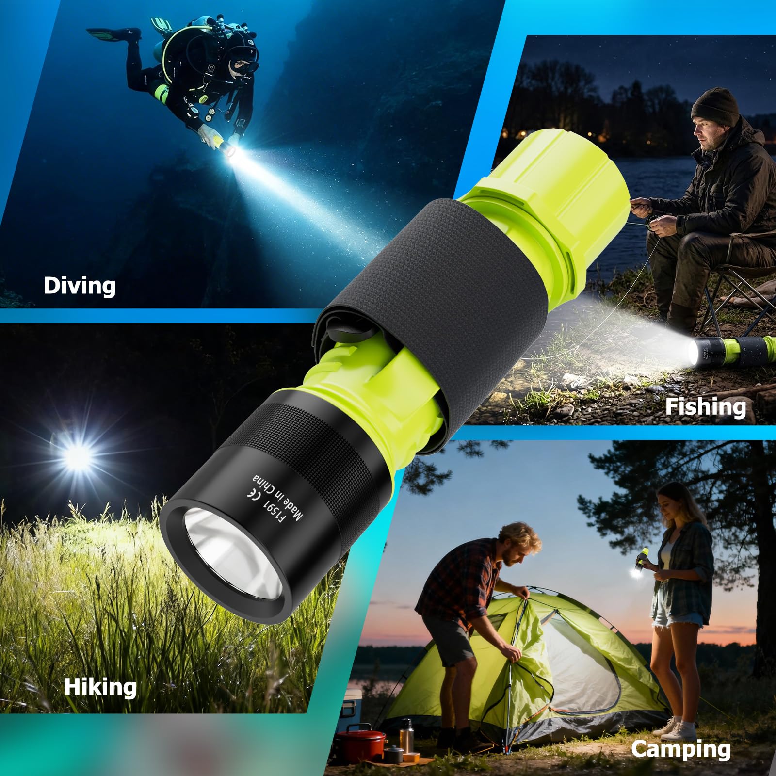 NAKCNM Tauchlampe 2 Stück, IPX8 Wasserdicht Wiederaufladbar Taucherlampe LED mit 3 Modi, 1200 Lumen Batteriebetrieben Unterwasser Taschenlampe Taucherleuchte zum Tauchen, Schnorcheln, Angeln