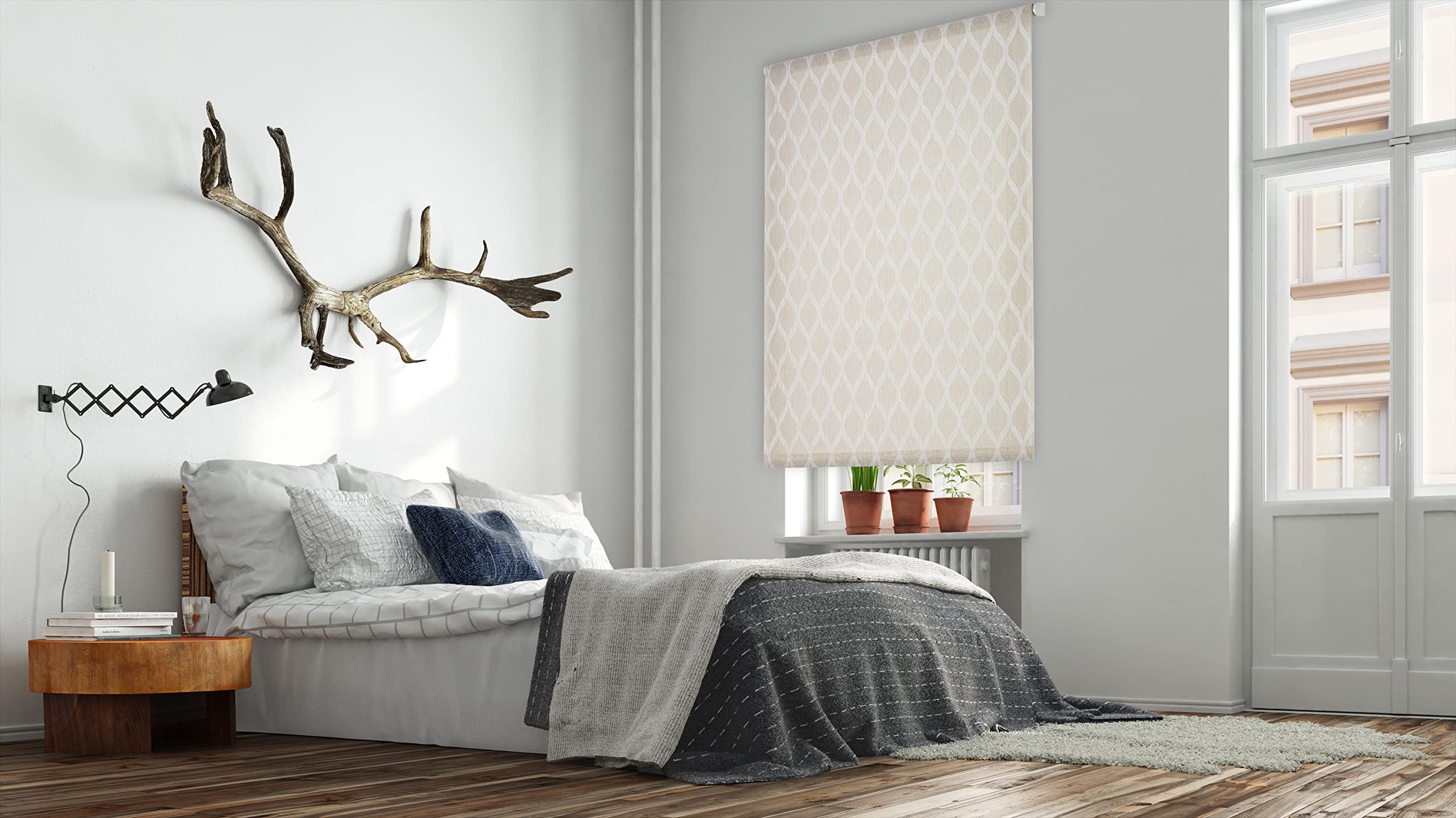 Estoralis | Davos | Store Enrouleur Moderne | Tissu Tamisant | Beige | 120 x 255 cm. (Largeur/Hauteur) Taille du Tissu 117 x 250 cm. | Stores pour fenêtres et Portes