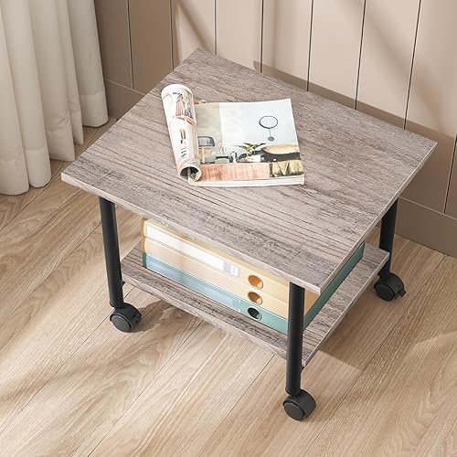 Vista 4 de HOOBRO Printer Stand, 2-Tier Industrial Under Desk Printer Cart with Shelf, Mobile Heavy Duty Storage Rack on Wheels for Home, Office, Grey and Grey