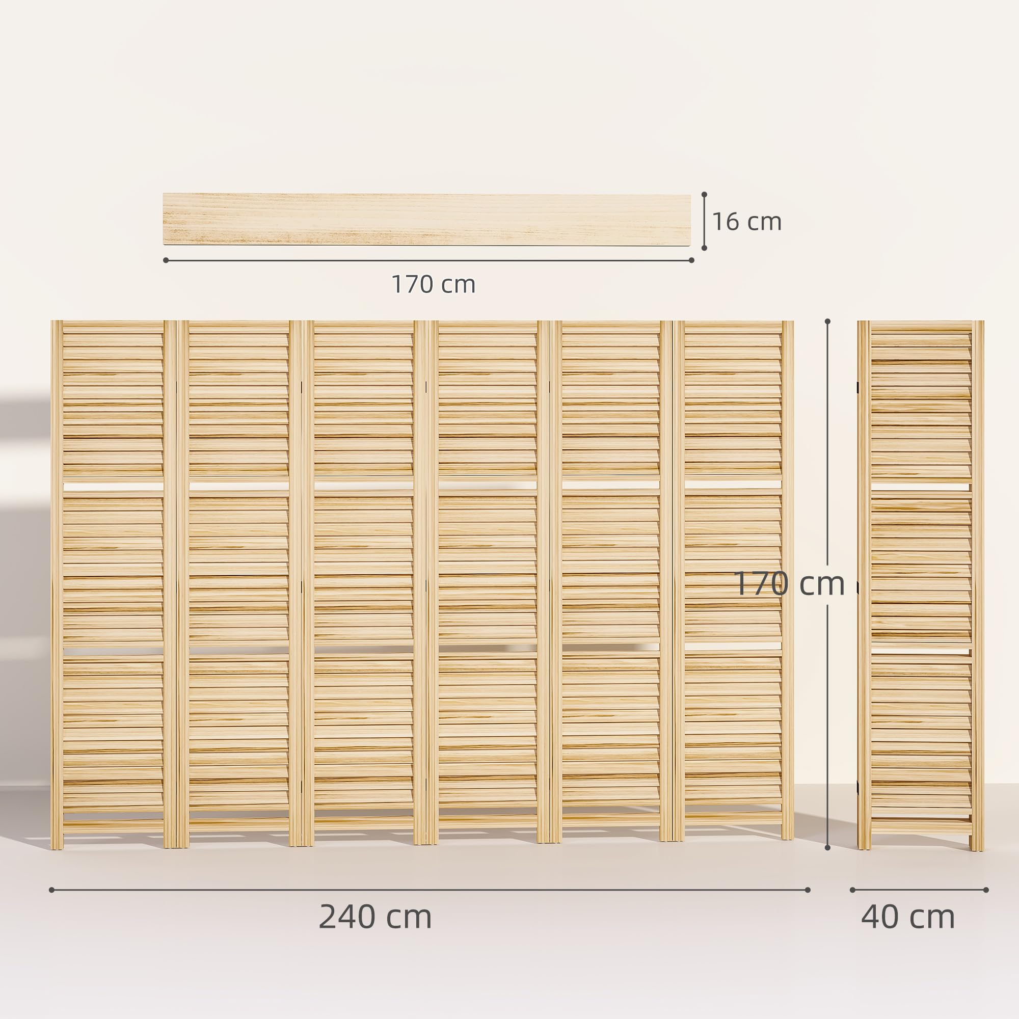 HOMCOM Divisorio con mensole, 6 pannelli, 67" alto, legno naturale