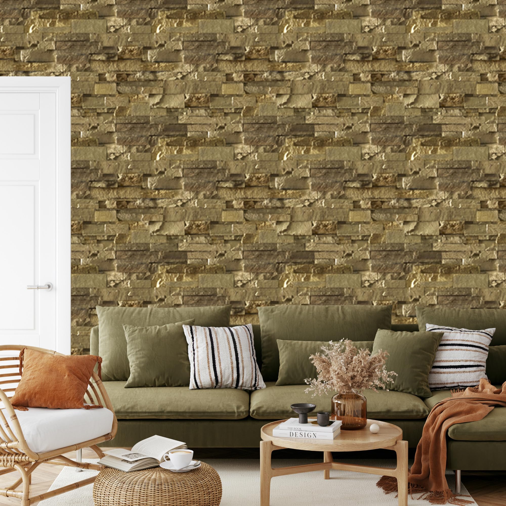 Decoración de Pared, Ladrillos de piedra con efecto 3D, 50 x 1000 cm