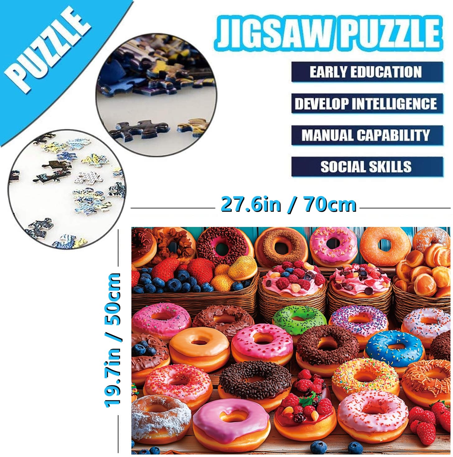 Jigsaw Puzzles for Adults 1000 Piece Flavor Donuts 27.56 x 19.69 Inch Jigsaw Puzzle for Adults Educational Game 1000 Pieces Puzzles for Adult - Image 4