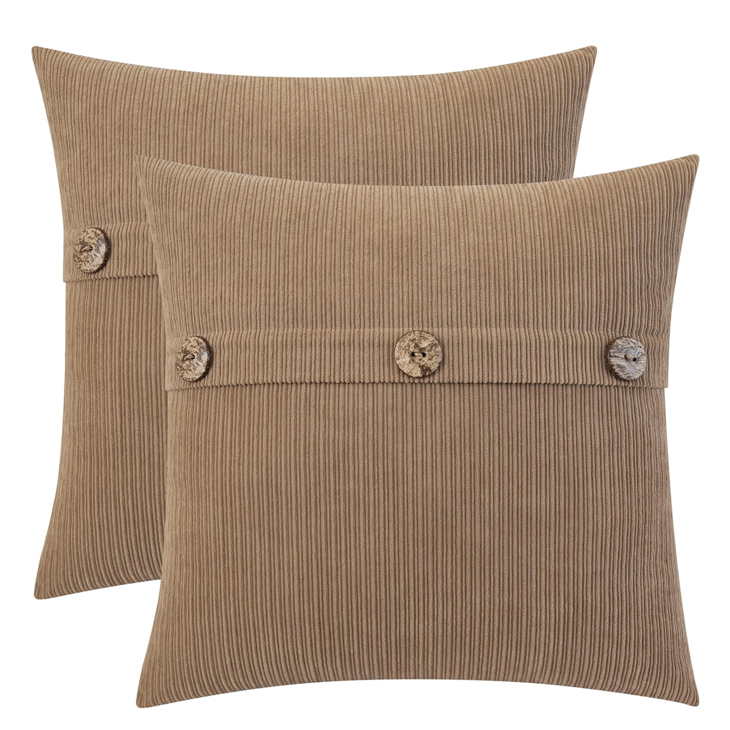HWY 50 Taupe Chenille Cushion Covers 45cm x 45cm (18"x18") with Triple Buttons, Set of 2