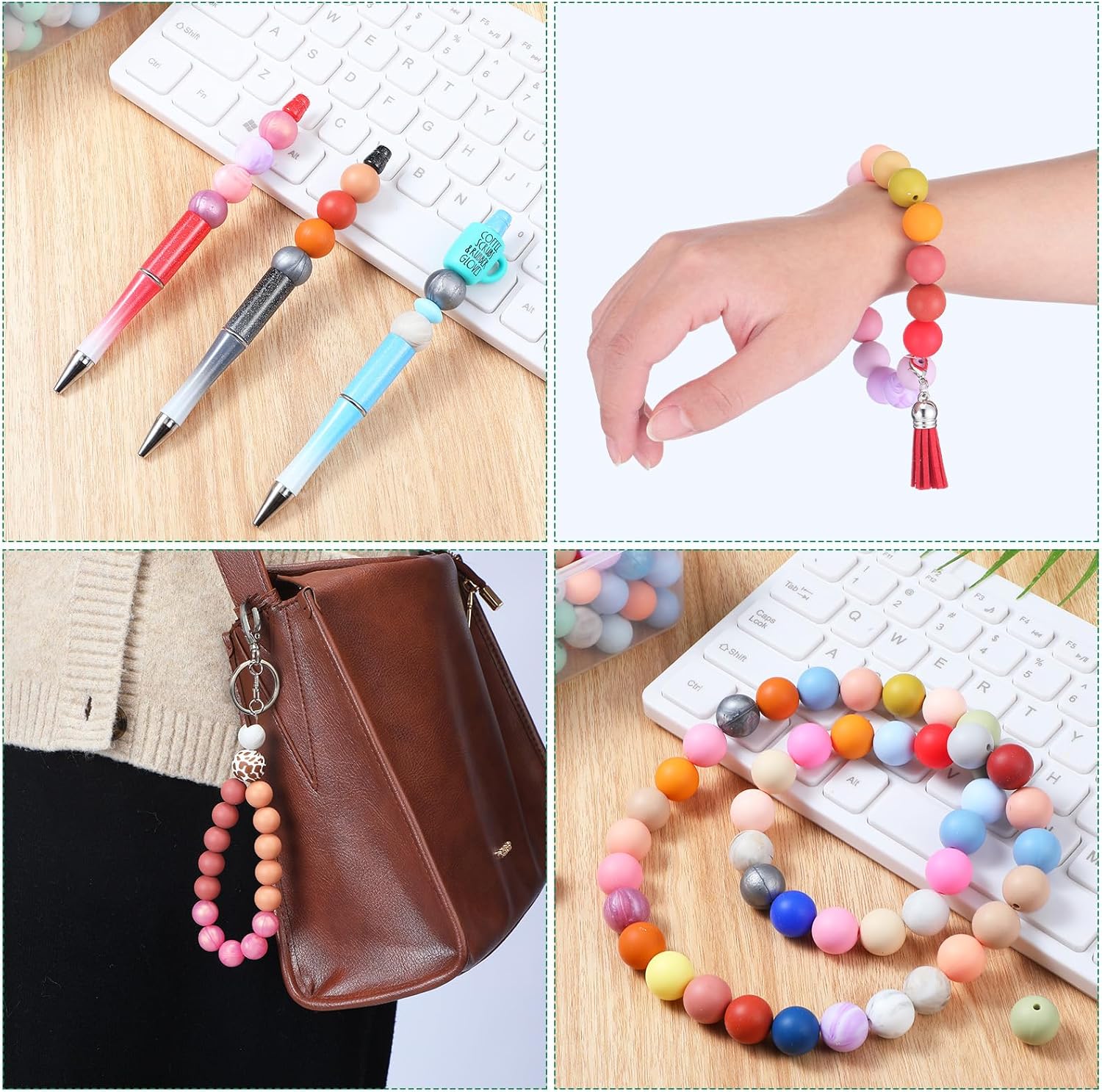 Lyrow 500 Pcs Round Silicone Beads Colorful 15 mm Silicone Rubber Round Beads Bulk Bracelet Making for Necklace DIY Craft Lanyard Keychain Making(50 Colors)