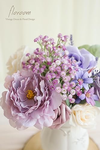 Miniatura 4 de Floroom 18 aerosoles artificiales de gypsophila para el aliento del bebé, flores falsas moradas de tacto real para ramos de boda, centros de mesa,