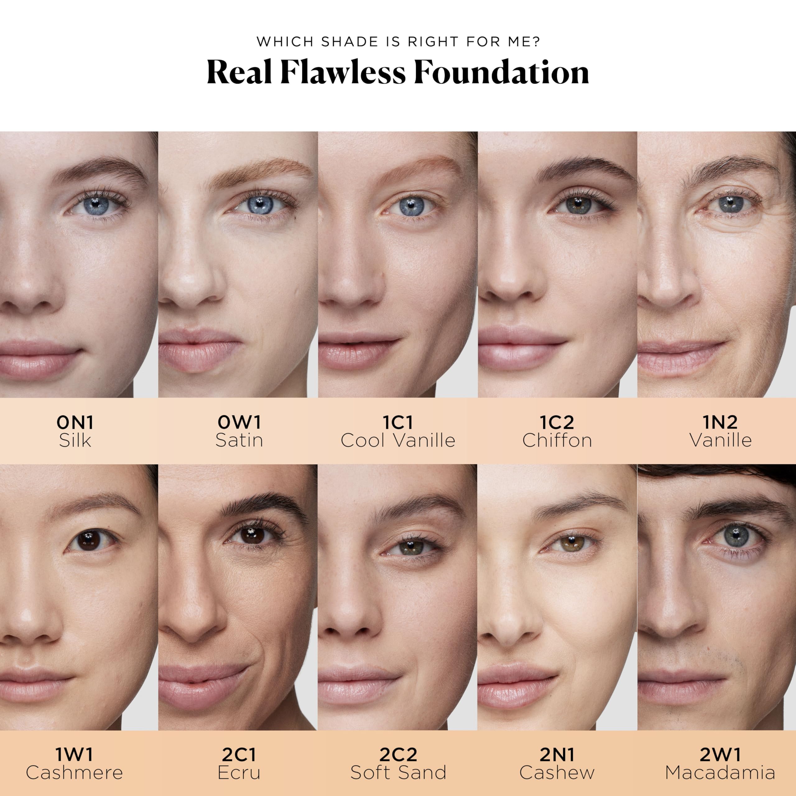 Real Flawless Weightless Perfecting Waterproof Foundation, Medium Coverage Foundation, Buildable Coverage, 12 HR wear, Non-comedogenic, 1oz: 0N1 Silk​ - very fair with neutral undertones (01)