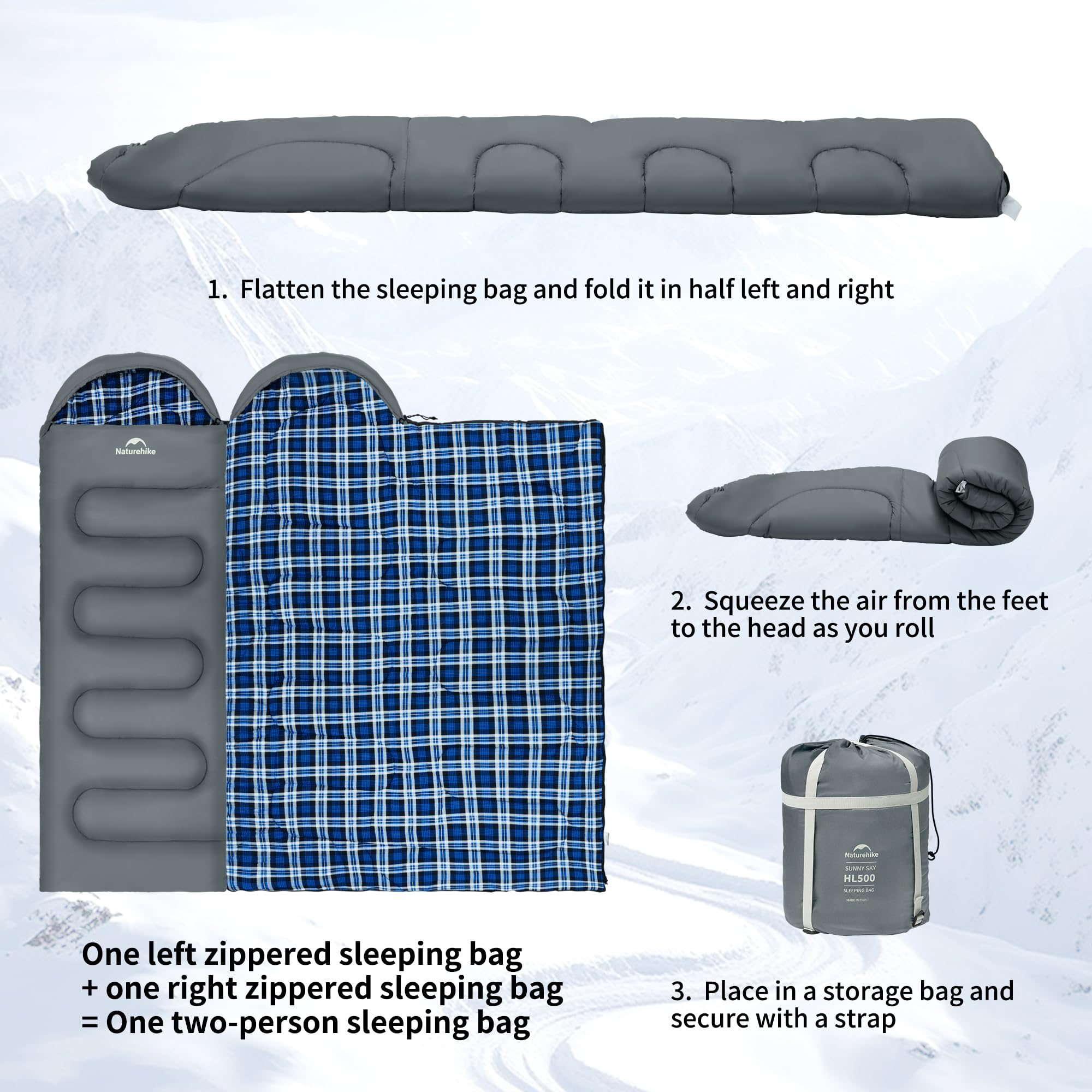 Naturehike Saco de dormir de 0 grados para adultos, saco de dormir de franela de algodón para clima frío e invierno, cálido para 4 estaciones para acampar y mochileros