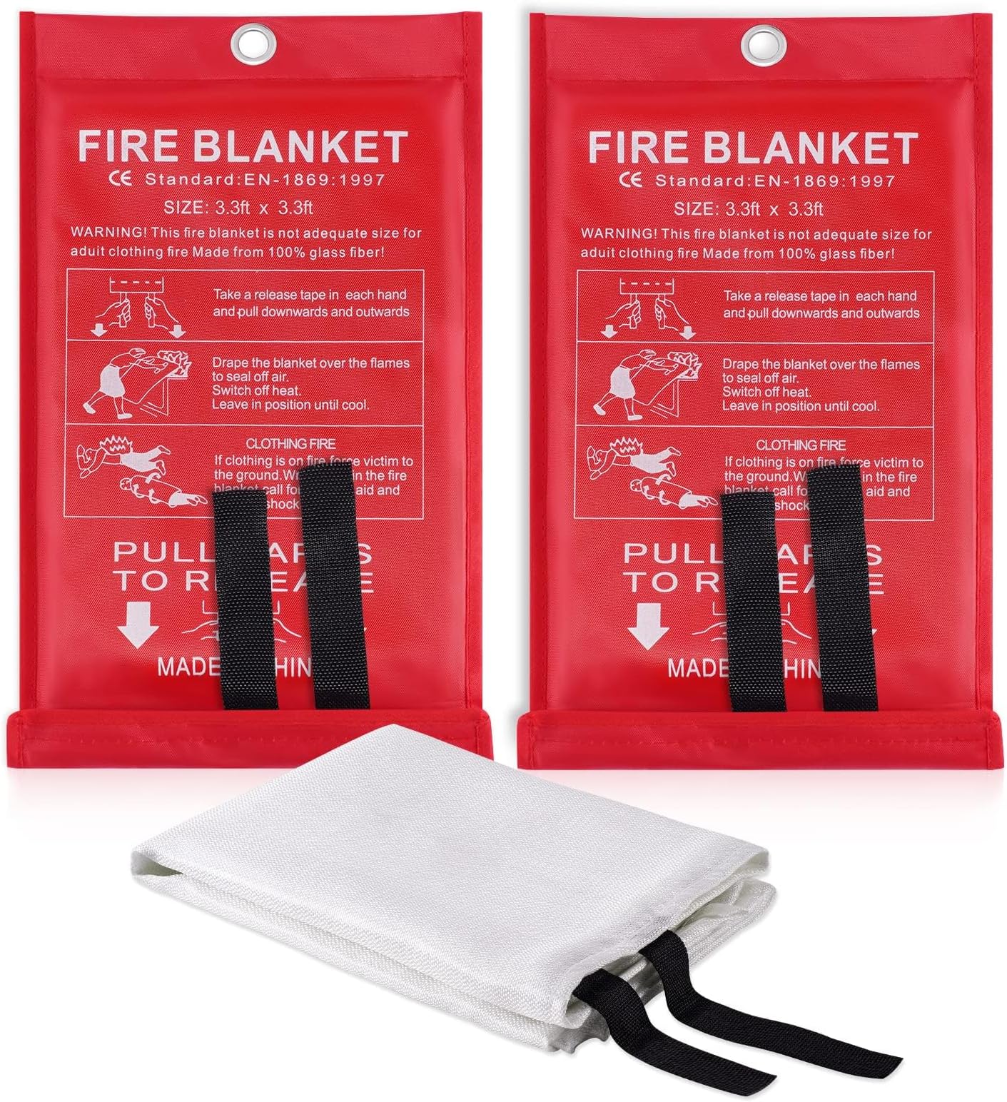TERRIFI Fire Blankets Emergency for Home, Prepared Emergency Fire Retardant Blanket for, Fireproof Blanket for Kitchen, Camping, Grill, Car, Office, Warehouse, School, Picnic, Fireplace(2PCS)