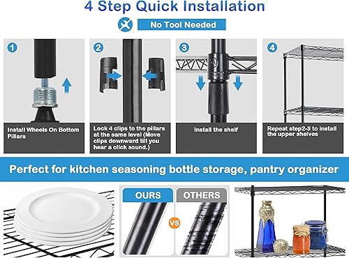 Miniatura 7 de Estantería de metal de 5 estantes, altura ajustable, estante de alambre comercial con patas niveladoras, capacidad de 150 libras por estante, 24 x