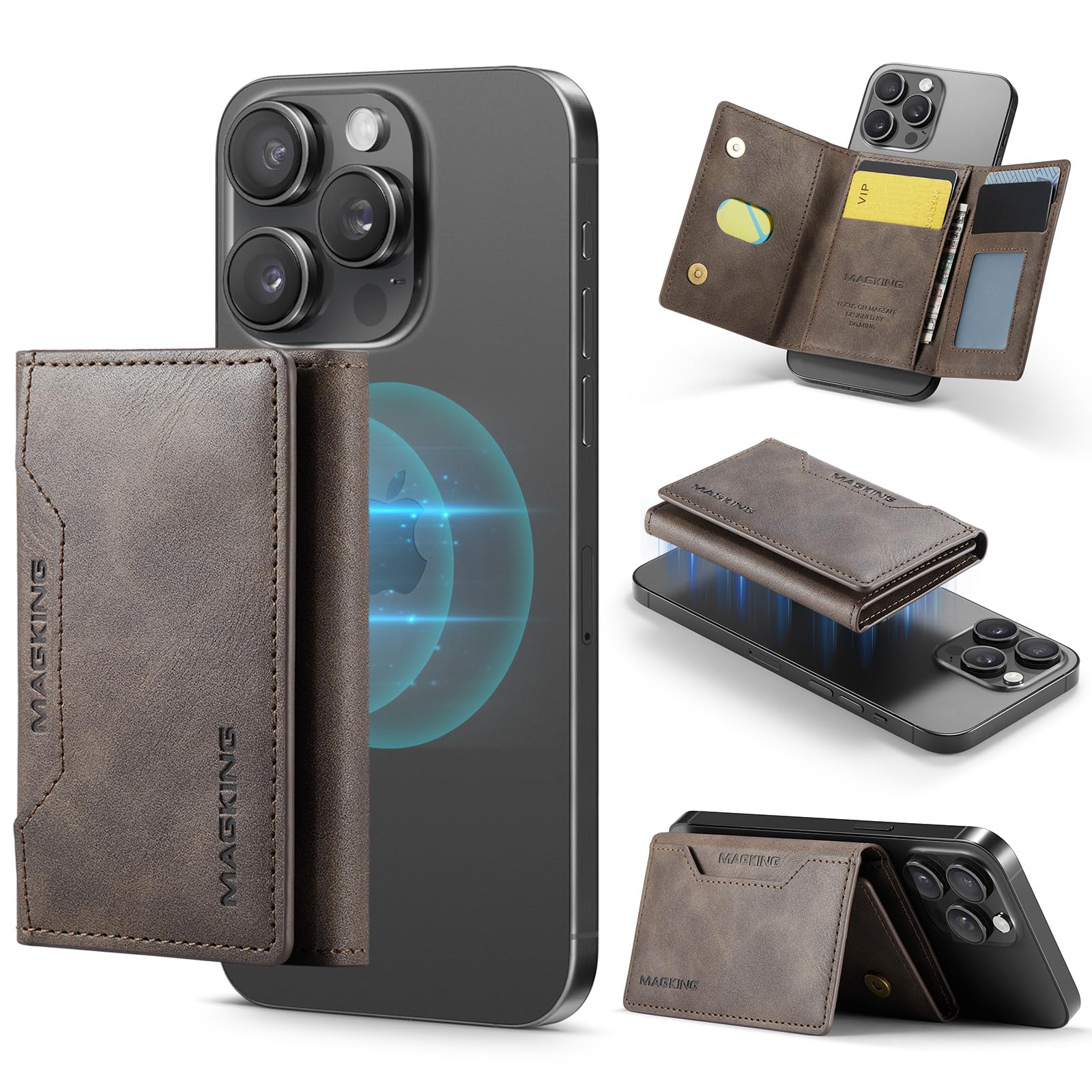Compatible with Magsafe Wallet, Strong Magnetic,Vegan Leather,for iPhone Wallet Stand with 8 Card Slots, RFID Blocking, Compatible with iPhone 16/15/14/13/12 Pro Max Plus Series (Coffee)-image-46