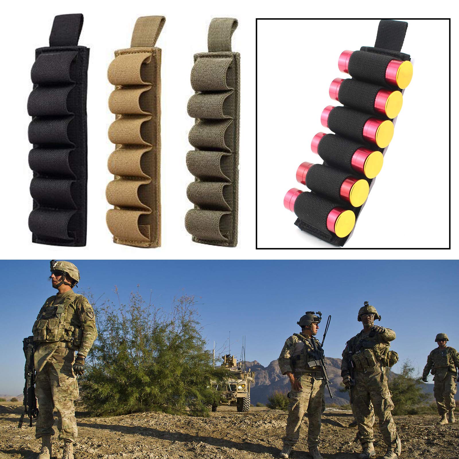 Porta cartucce per Fucili - Porta cartucce per Munizioni 6 Rotondi - Porta Munizioni tattico in Nylon con Strisce adesive per cartucce per Fucili Airsoft(Black)