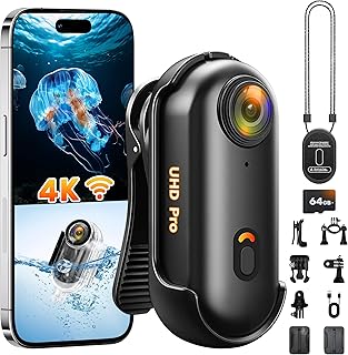 2026 neu verbesserte Action Cam 4K(64GB),Mini Actioncam Body Cam WiFi,wasserfest Bodycam Körperkamera Mini,daumengroße Actionkameras POV Kamera für Outdoor Sport Skifahren Surfen Wandern Radfahren