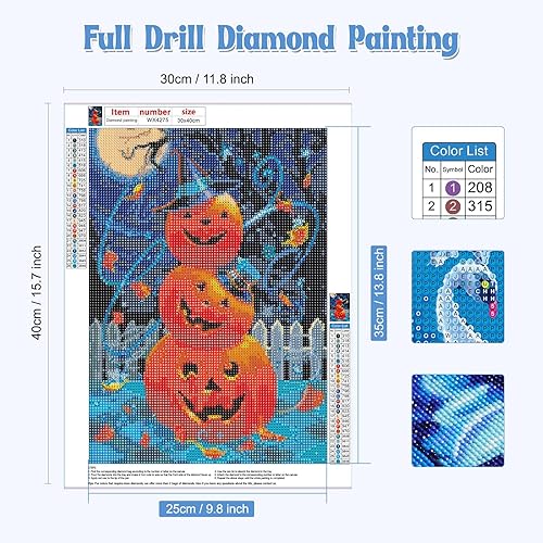 Miniatura 2 de NAIMOER Kits de arte de diamantes de calabaza para adultos, kits de arte de diamantes nocturnos 5D para principiantes, taladro completo para