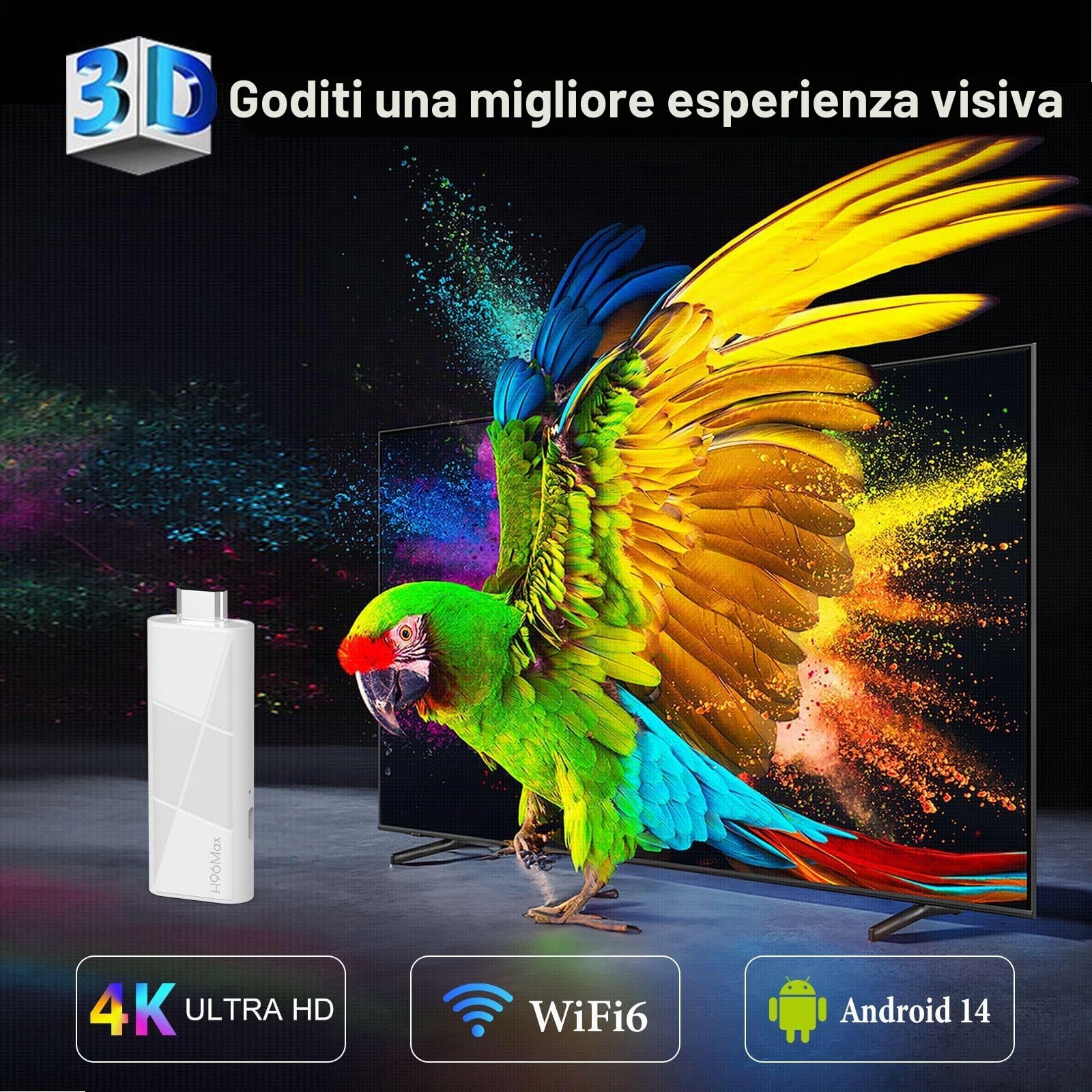 X88 H96 MAX Android 14.0 TV Stick ATV RK 3518 Quad-Core 16 GB WiFi6 2,4G/5,8Ghz BT5.0 4K AV1 Ultra HD Controllo Vocale Smart Home Player