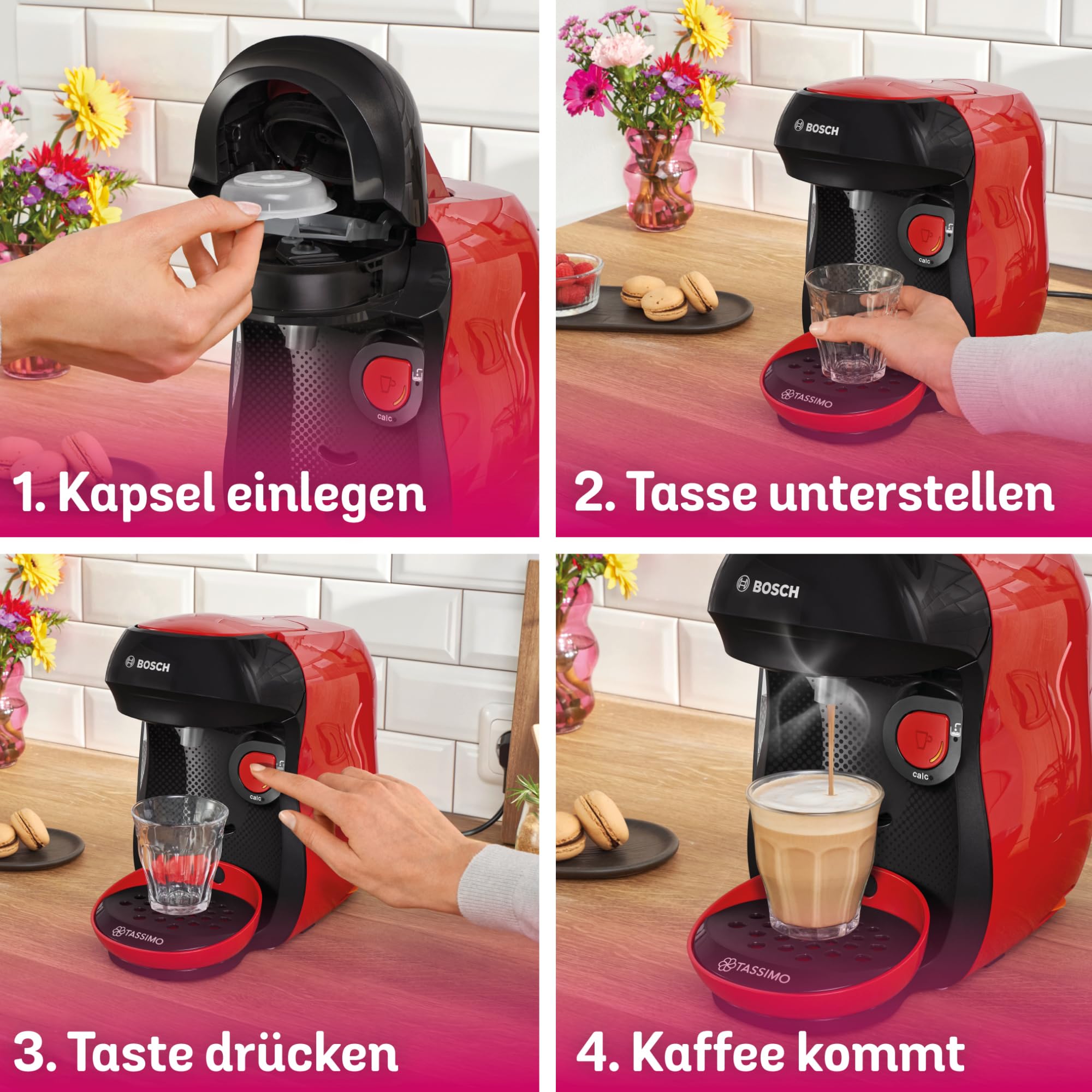 Bosch Tassimo Kapselmaschine TAS103E, 1400 W, über 70 Getränke, rot/schwarz