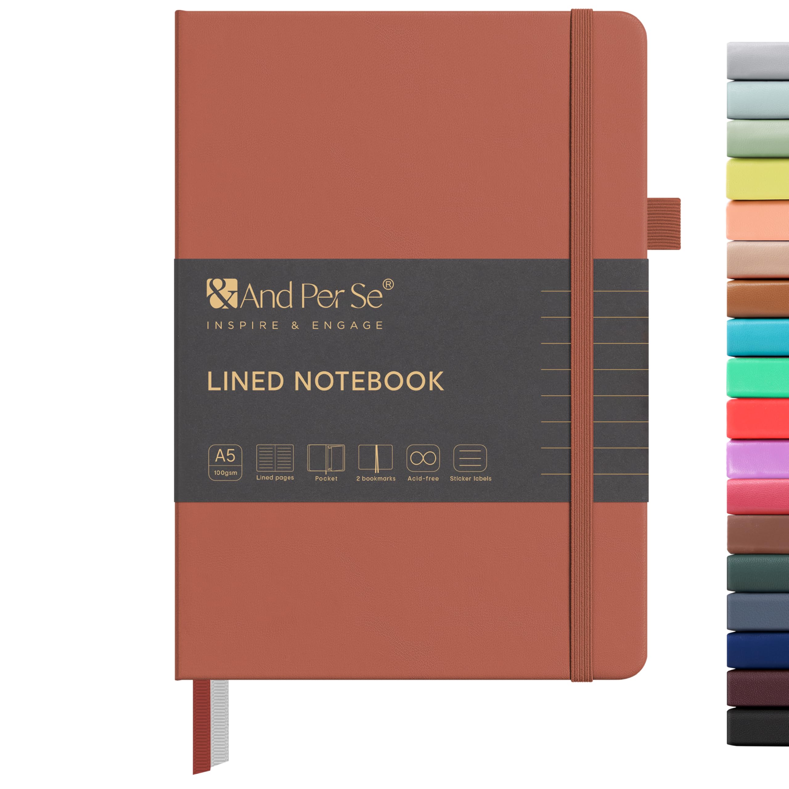 &And Per Se Lined Journal Notebook, 160 Pages, A5 5.7 x 8 inches College Ruled Thick Paper Notebook Journals for Writing, Hardcover Notebooks for Women Men Office School (1 Pack, Terracotta)