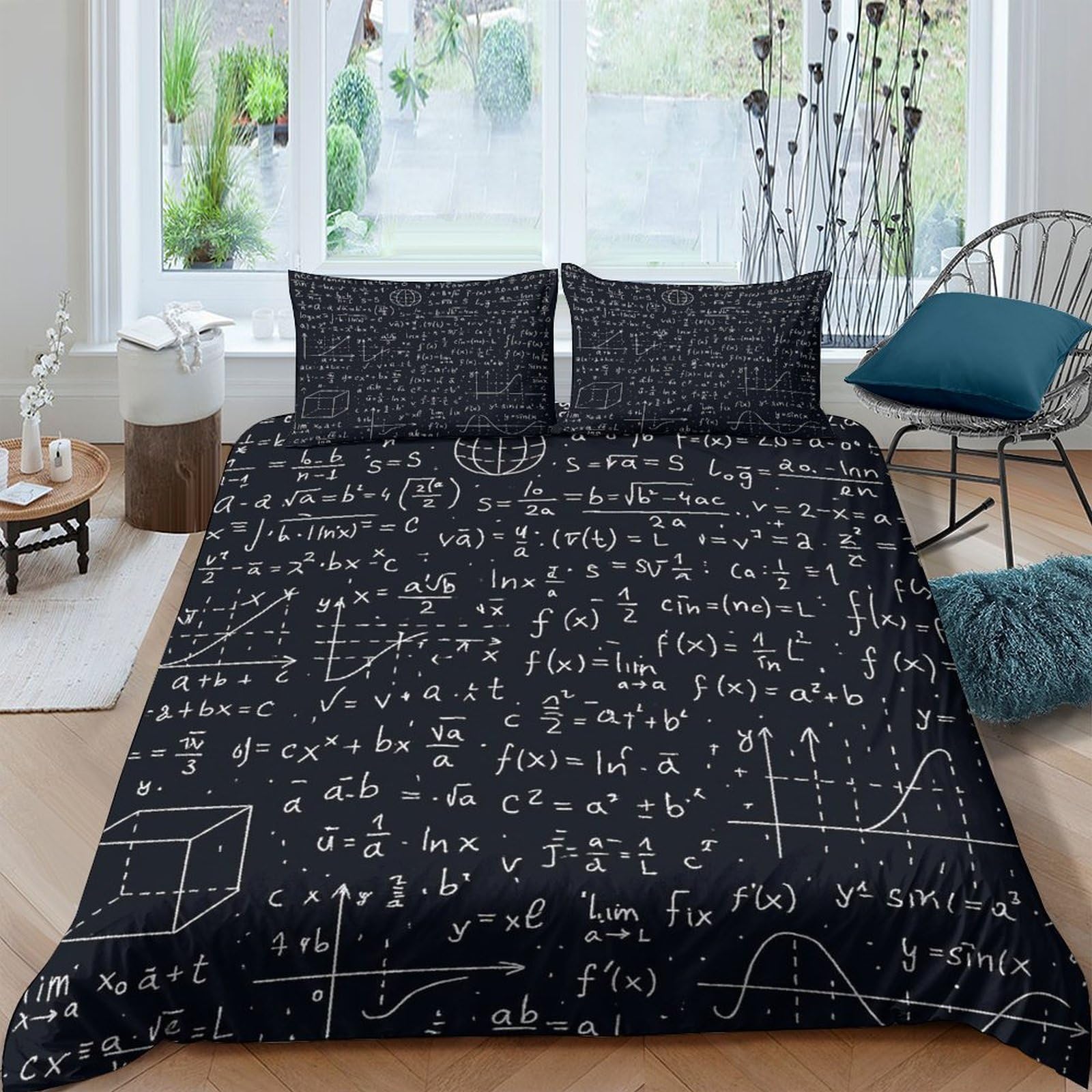 Ctjqhvkz Style-7 3D Printed Chalkboard Formula Fitted Sheet Microfiber Black Math Pattern Mattress Cover For Bedroom Dorm Decor Easy Care Single（135X200cm）