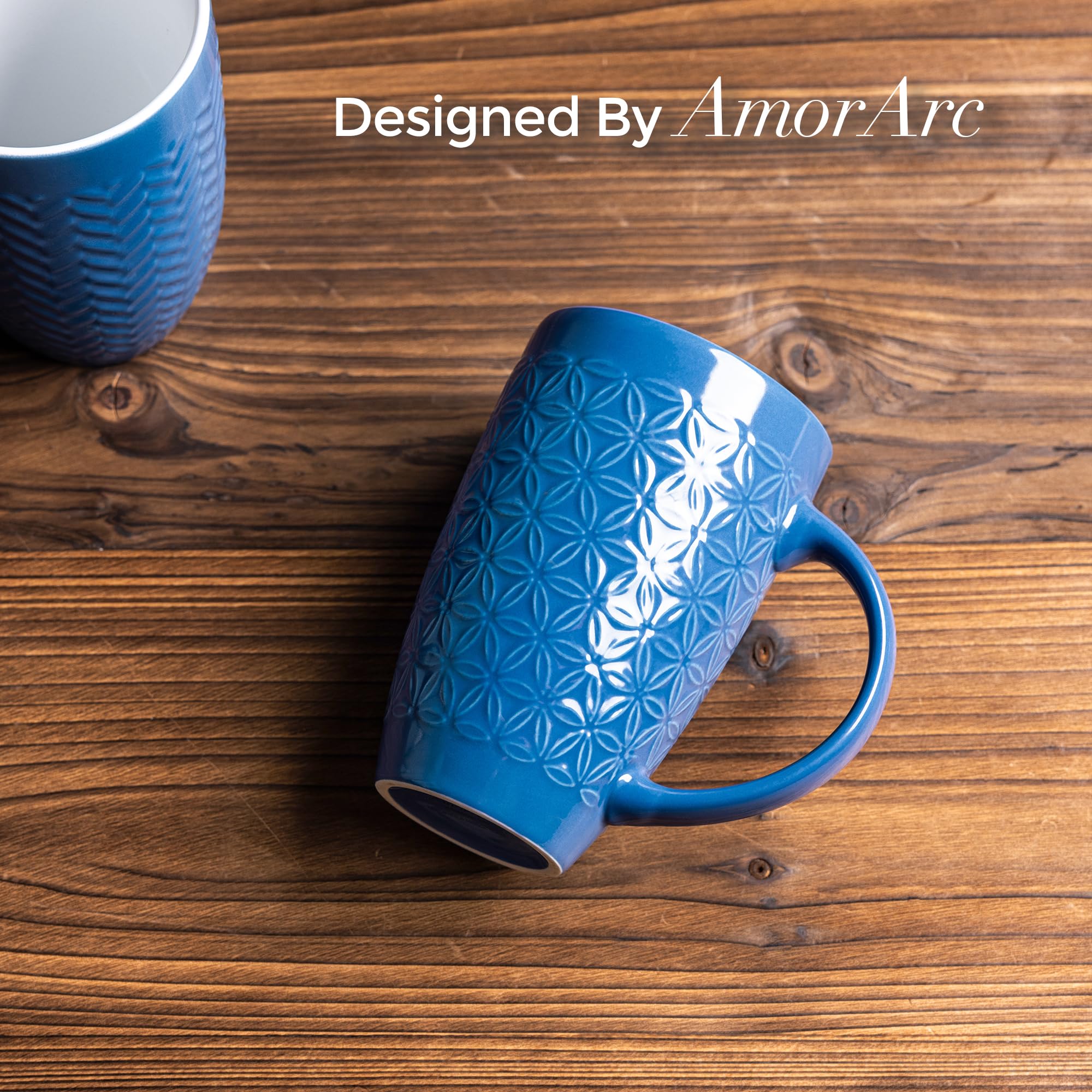Amazon.com: AmorArc Extra Large Coffee Mugs Set of 6, 20oz Ceramic Tall  Coffee Mugs Set with Textured Geometric Patterns for Latte/Tea/Beer/Hot  Cocoa, Dishwasher & Microwave Safe, Blue : Home & Kitchen