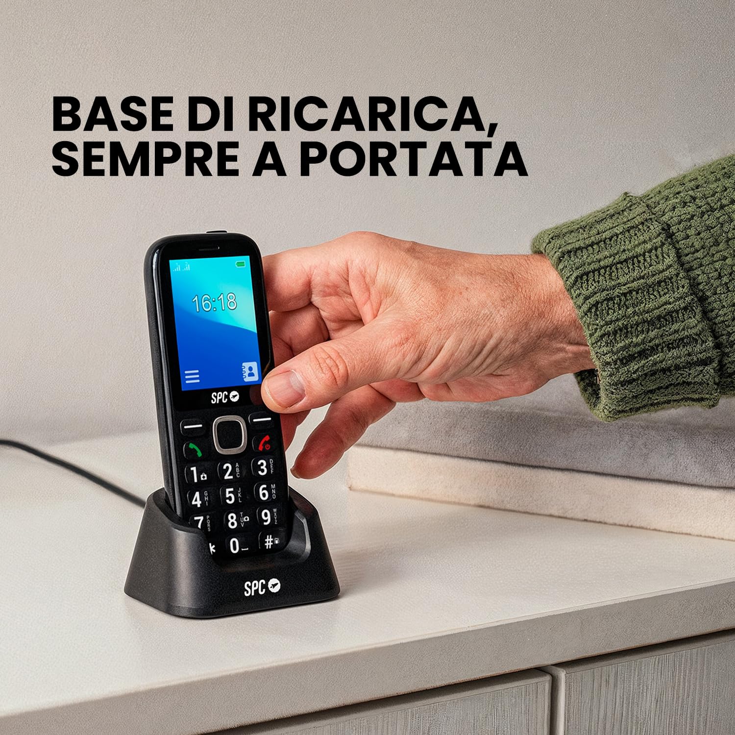 SPC FORTUNE 2 MAX - Cellulare senior, 4G e base di ricarica | Display 2,4" antigraffio, tasti grandi, suoneria 104dB, SOS, ICE e configurazione a distanza