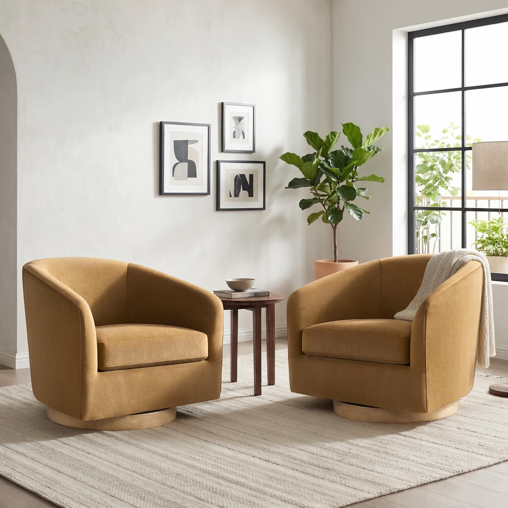 CHITA Swivel Accent Chair Set of 2, FSC Wood Frame, Fully Assembled, Sand