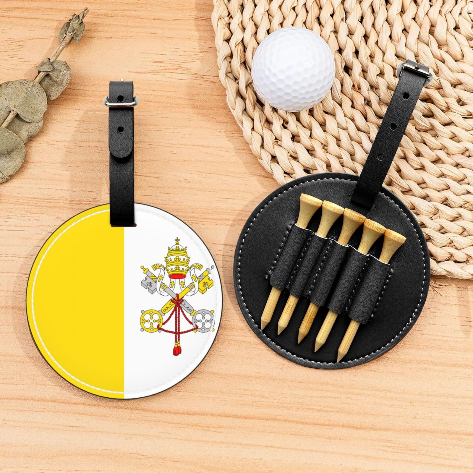 Vatican flag Black Printed golf tee storage bag - portable design, easy to organize tee