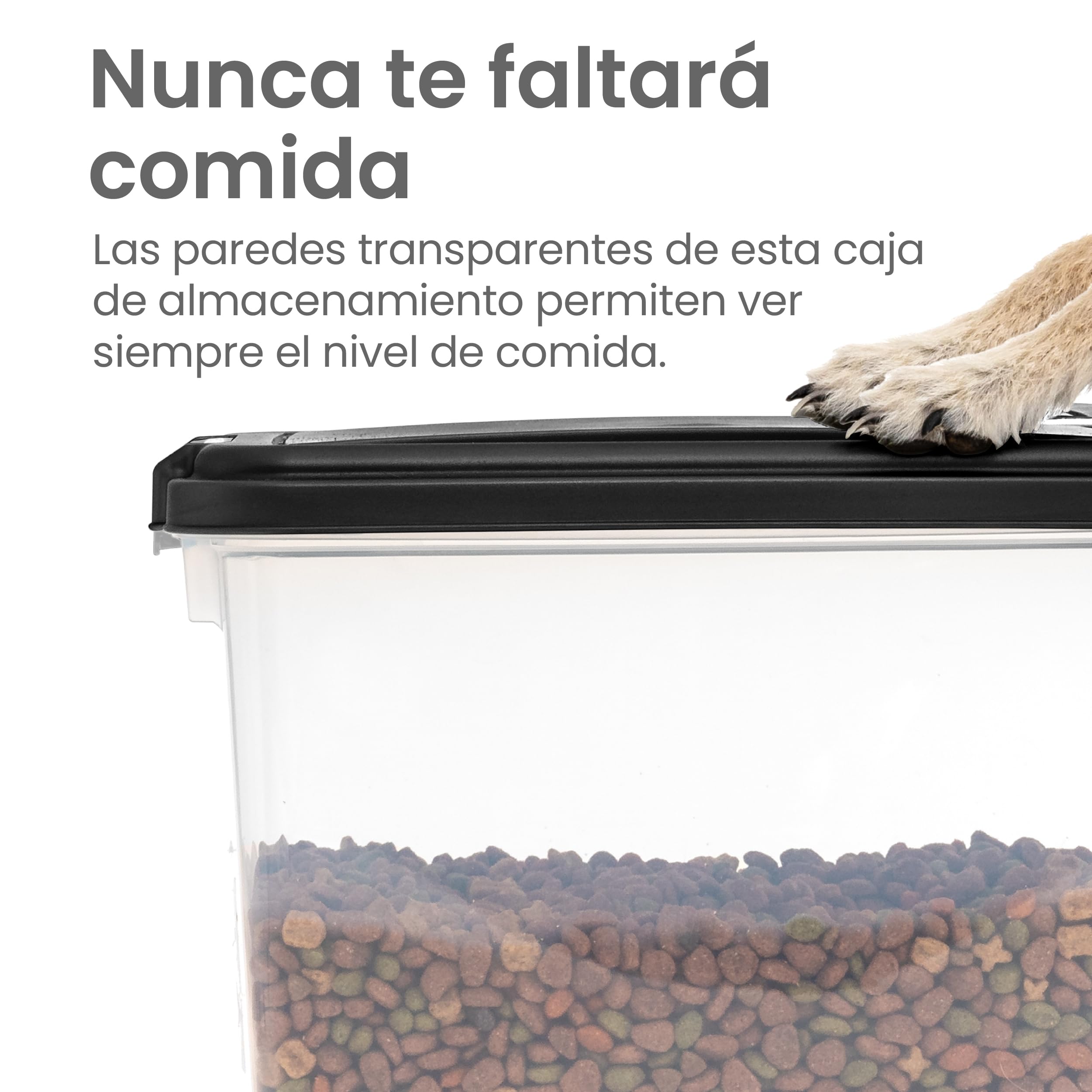 Iris Ohyama Contenedor pienso con ruedas, 30L/11kg, Negro, Contenedor comida perro, Pienso gatos, Hermética, para Mascotas, Transparente, Pet Food Container, Dog Food Storage, Libre de BPA, MP-8