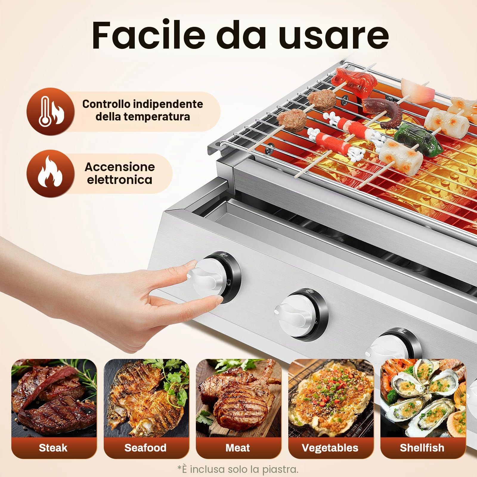 Barbecue a gas, in acciaio inox, bruciatore a 4 fuochi, GPL, tavolo
