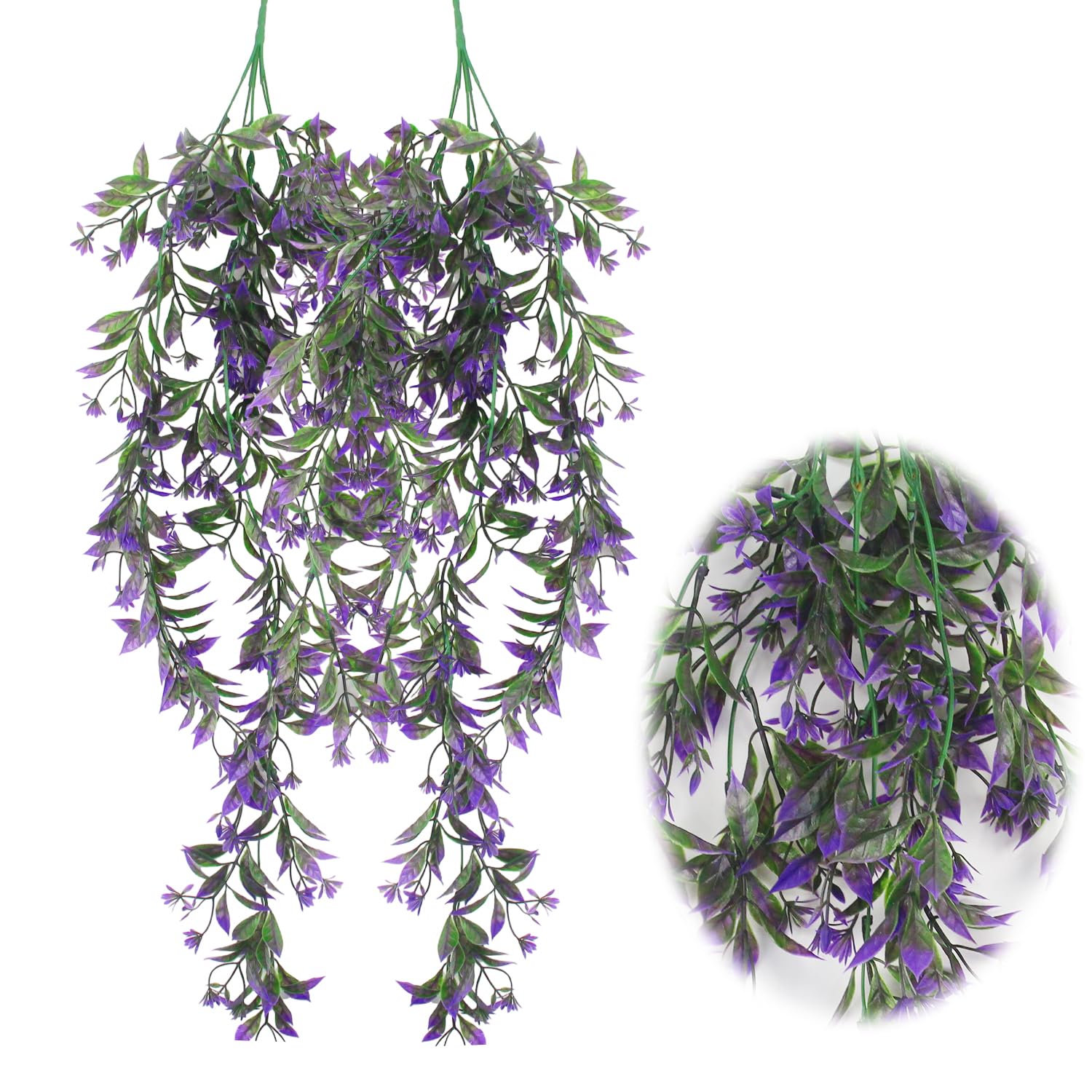 Jinxm Purple Artificial Hanging Vines Plants Plastic Ferns Plants Artificial Ivy Garland Trailing Weeping Ivy Vine Drooping Plant For Balcony Porches Patio Basket Decor (Purple)