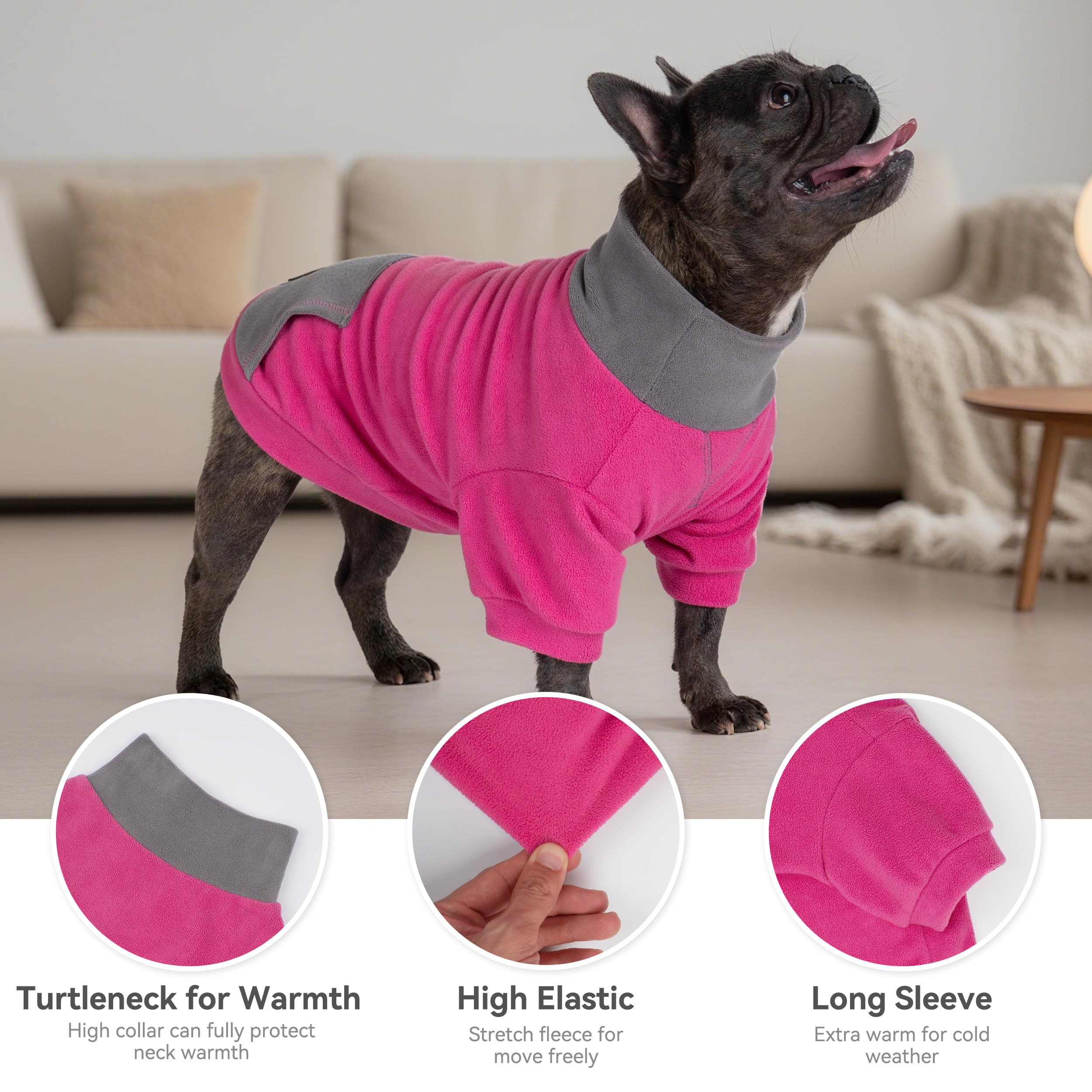 cyeollo Hundepullover für große Hunde, dehnbares, weiches Fleece, Sweatshirt für Hunde, Jungen und Mädchen, Rollkragen, warm, Winterkleidung für große Hunde mit Ärmeln, Rosa und Fuchsia, Größe 3XL, 2