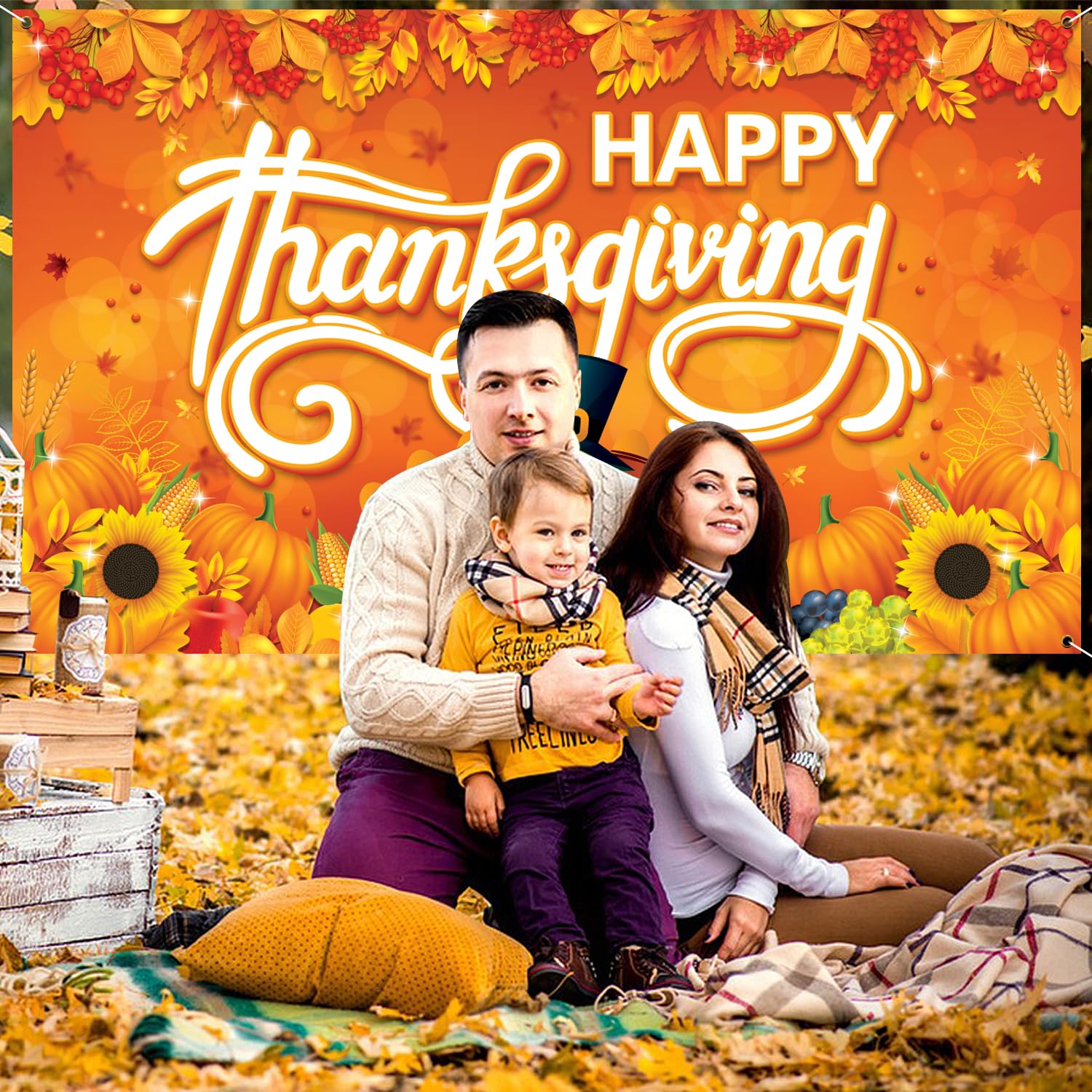 Happy Thanksgiving Banner – 195,6 X 111,8 Cm Großer Party-Hintergrund Aus Polyester, Mit Kürbis & Truthahn-Motiv Für Herbstfeiern