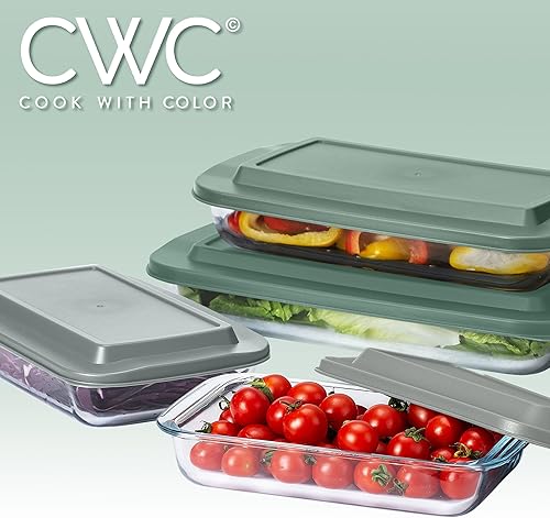 Miniatura 9 de COOK WITH COLOR - Juego de 8 piezas de refractarios profundos de vidrio con tapas de plástico, para hornear y almacenar alimentos, aptos