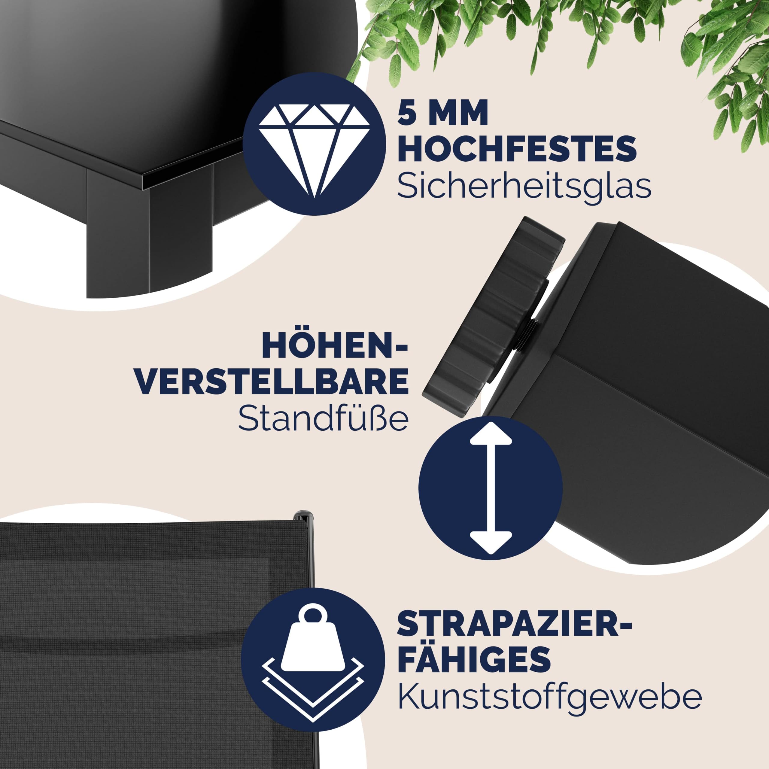 Casaria® Gartenmöbel Set 4 Stühle mit Tisch 90x90cm Aluminium Sicherheitsglas Wetterfest Klappbar Modern Terrasse Balkon Möbel Sitzgruppe Garnitur Bern