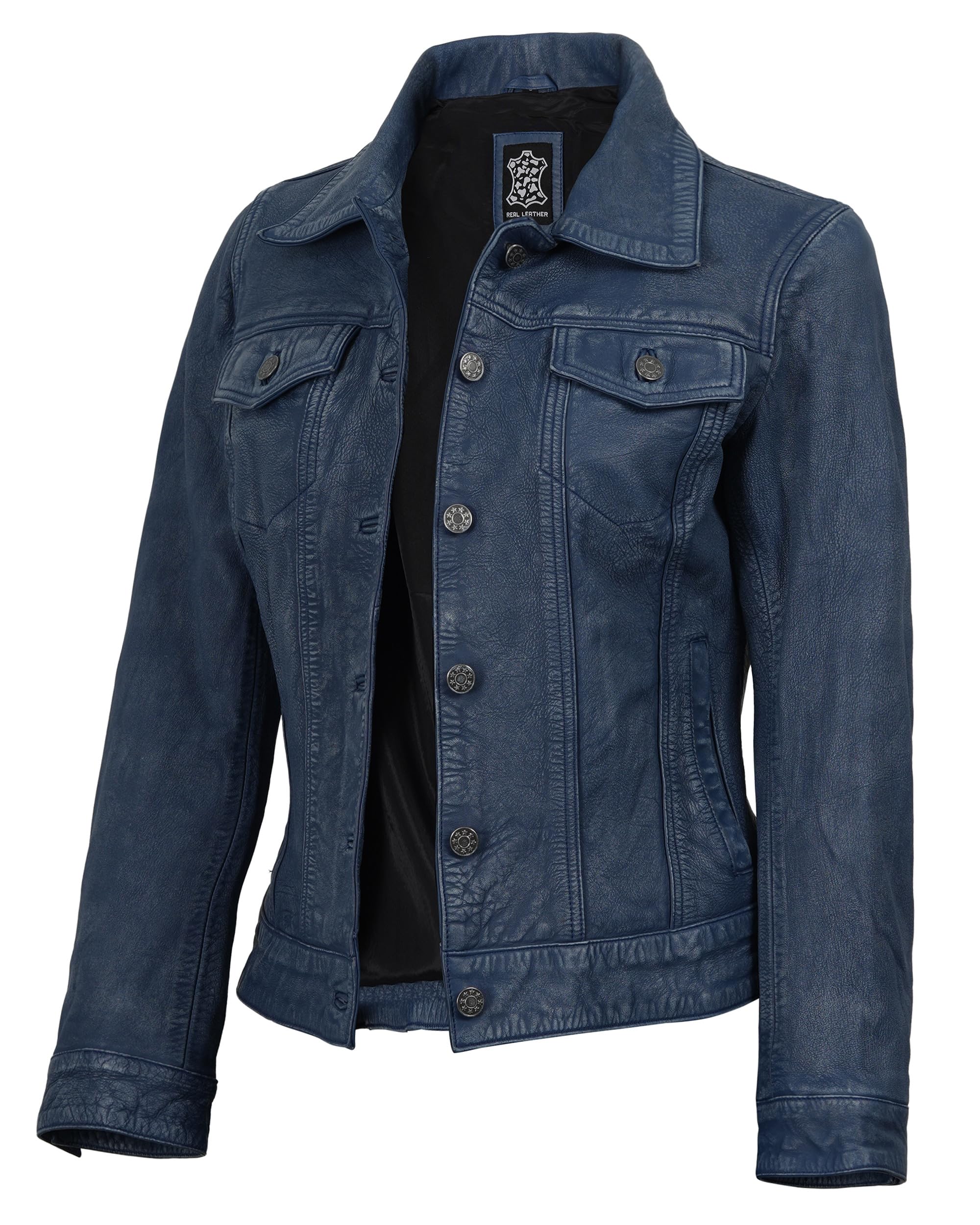 Decrum Womens Leather Jacket - Real Lambskin Trucker Style Leather Jackets for Women