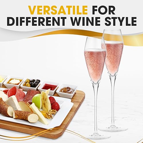 Miniatura 4 de Juego de 6 copas de champán de cristal, elegantes copas de champán de tulipán para bodas, fiestas y celebraciones, copas de champán de 7.7 onzas,