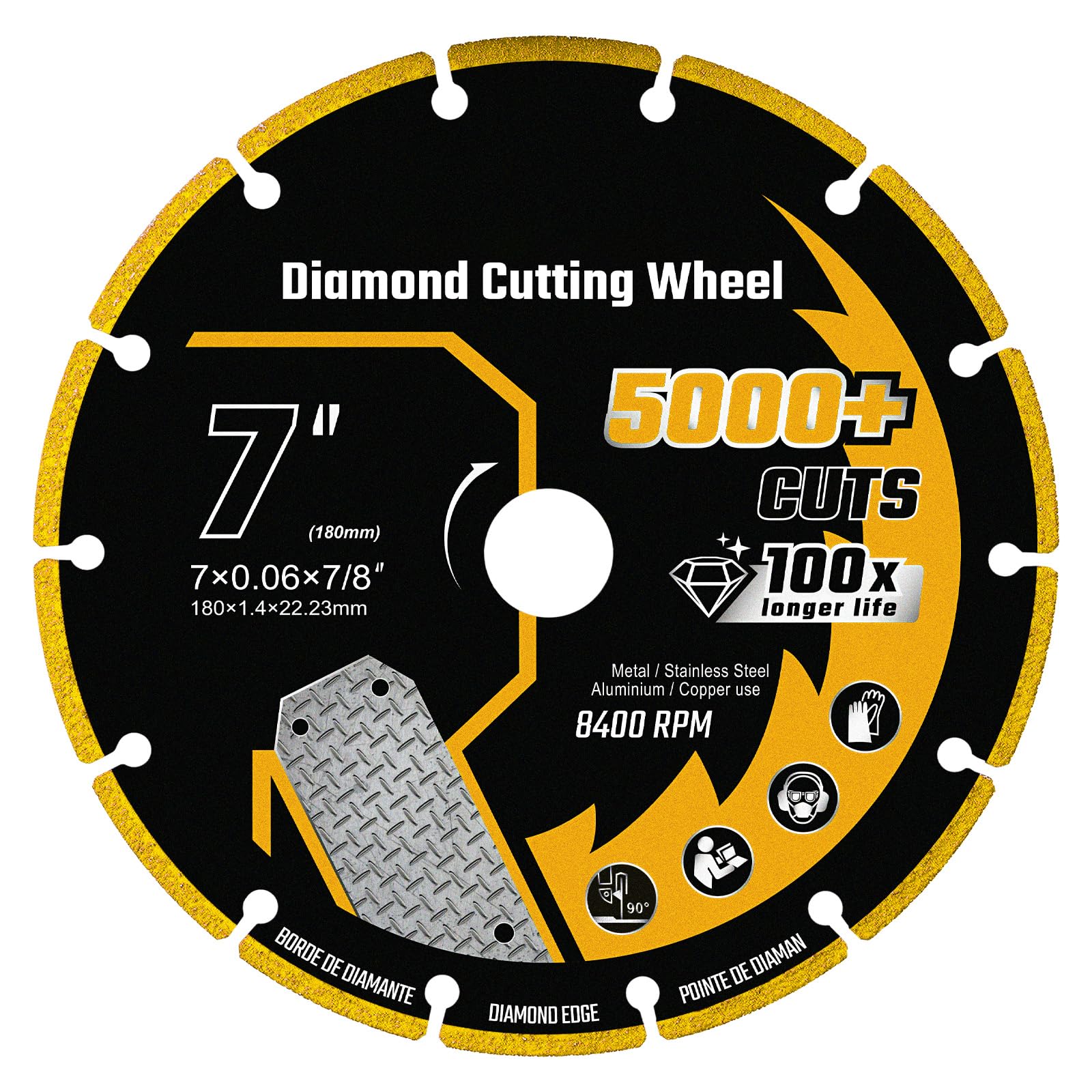Revvstark 7 Inch Cut Off Wheel Diamond Cutting Wheel with 7/8" Arbor for Metal, Angle Grinder Cutting Disc for Metal with 5000+ Cuts on Rebar, Steel,