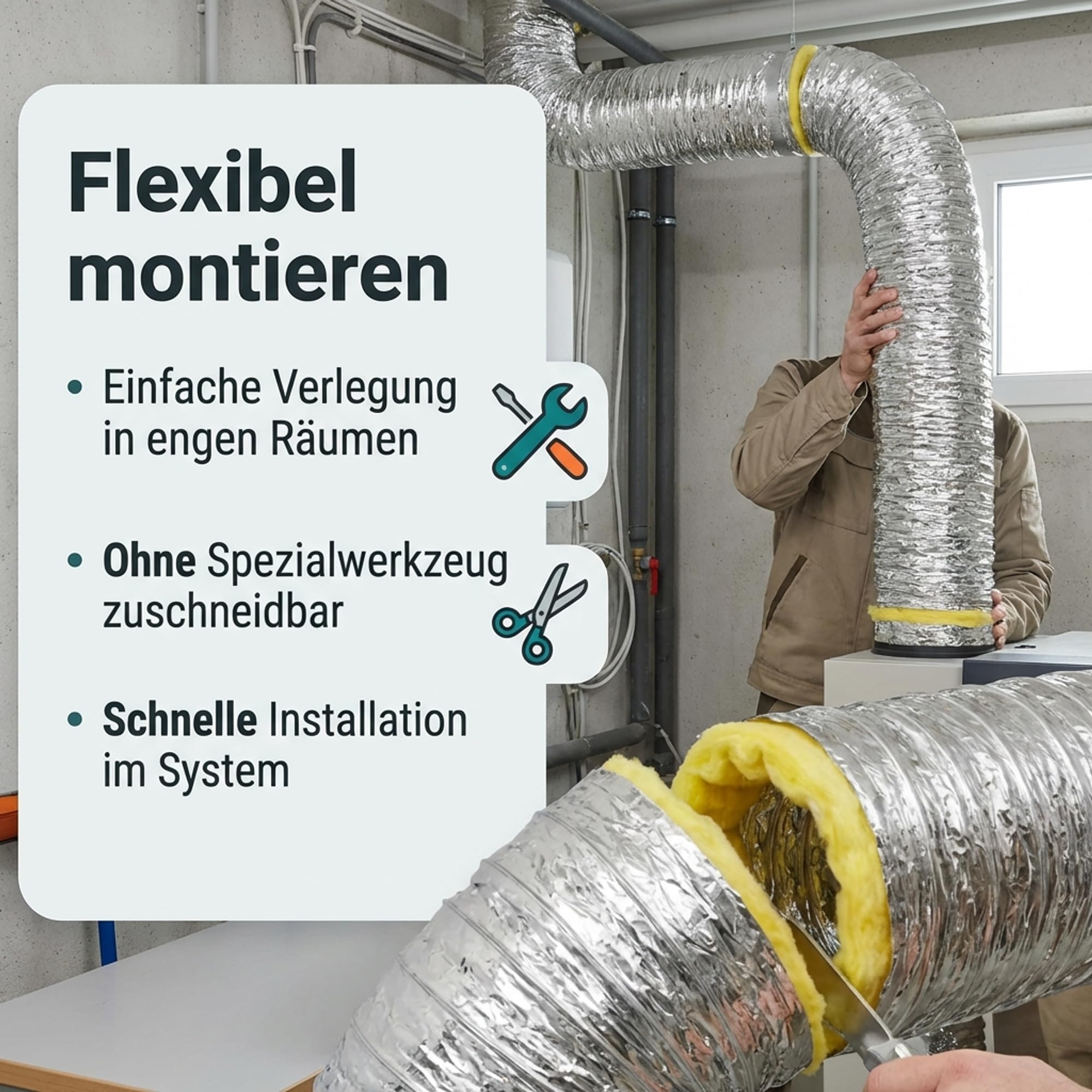 Easy Act Sonoconnect schallisolierter Schlauch Ø 160 mm, Länge 10 m, flexibler, gedämmter Lüftungsschlauch für geräuscharme Klima- und Lüftungssysteme