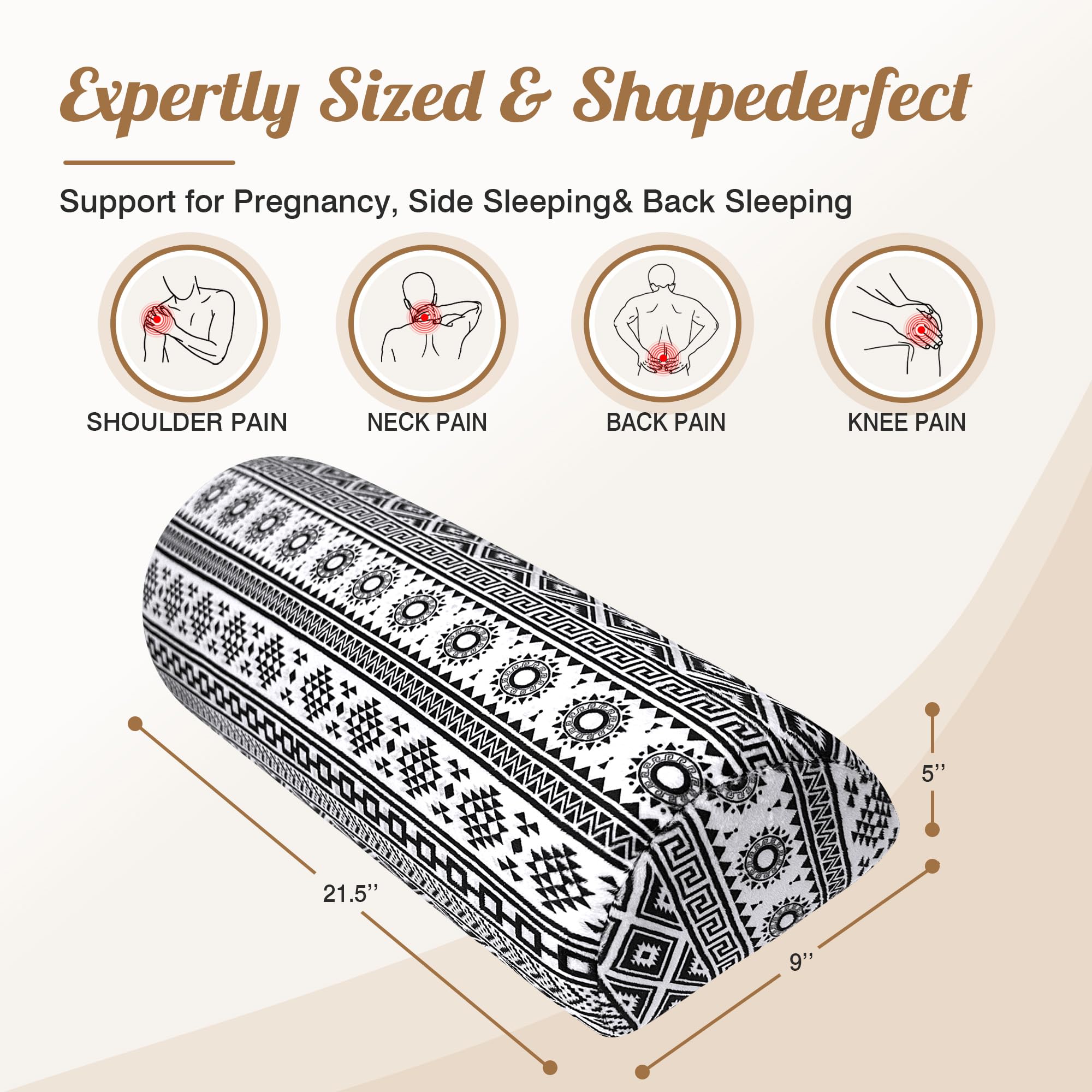 wxmbdzq Knee Pillow for Back Sleeping – Half Moon Bolster Pillow for Under Knee While Sleeping Support, Leg & Back Pain Relief (21.5x9x5 Inches)