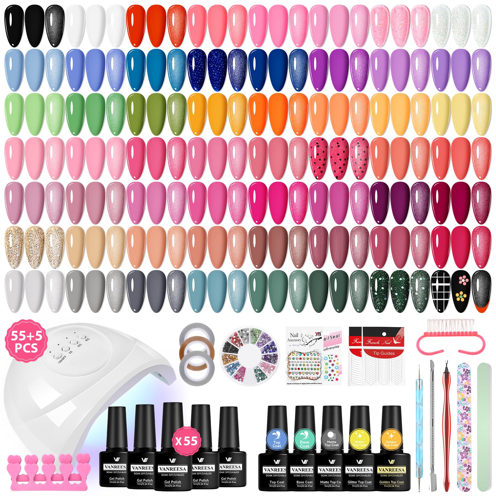 VANREESA Gel Nagellack Set, Gel Nagellack Kit mit 48W U V Nagellampe 55 Farben U V Gelnagellack Starterset
