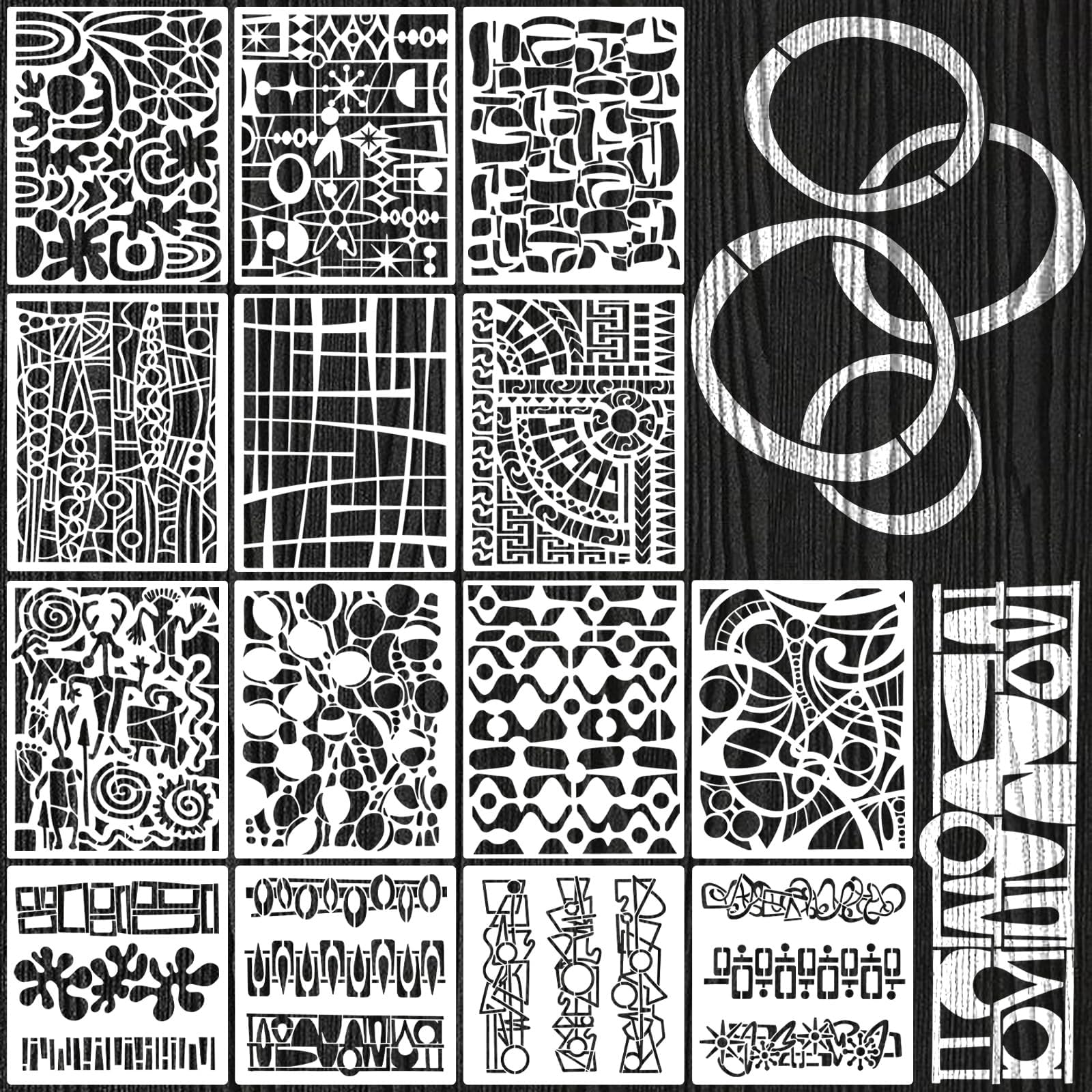 15 PCS Stencils for Crafts, Reusable Geometric Stencils Texture Stencil for Painting Layering Drawing Templates Painting DIY Craft Paint Template for Wood Furniture Wall Fabric Canvas Paper DIY Decor