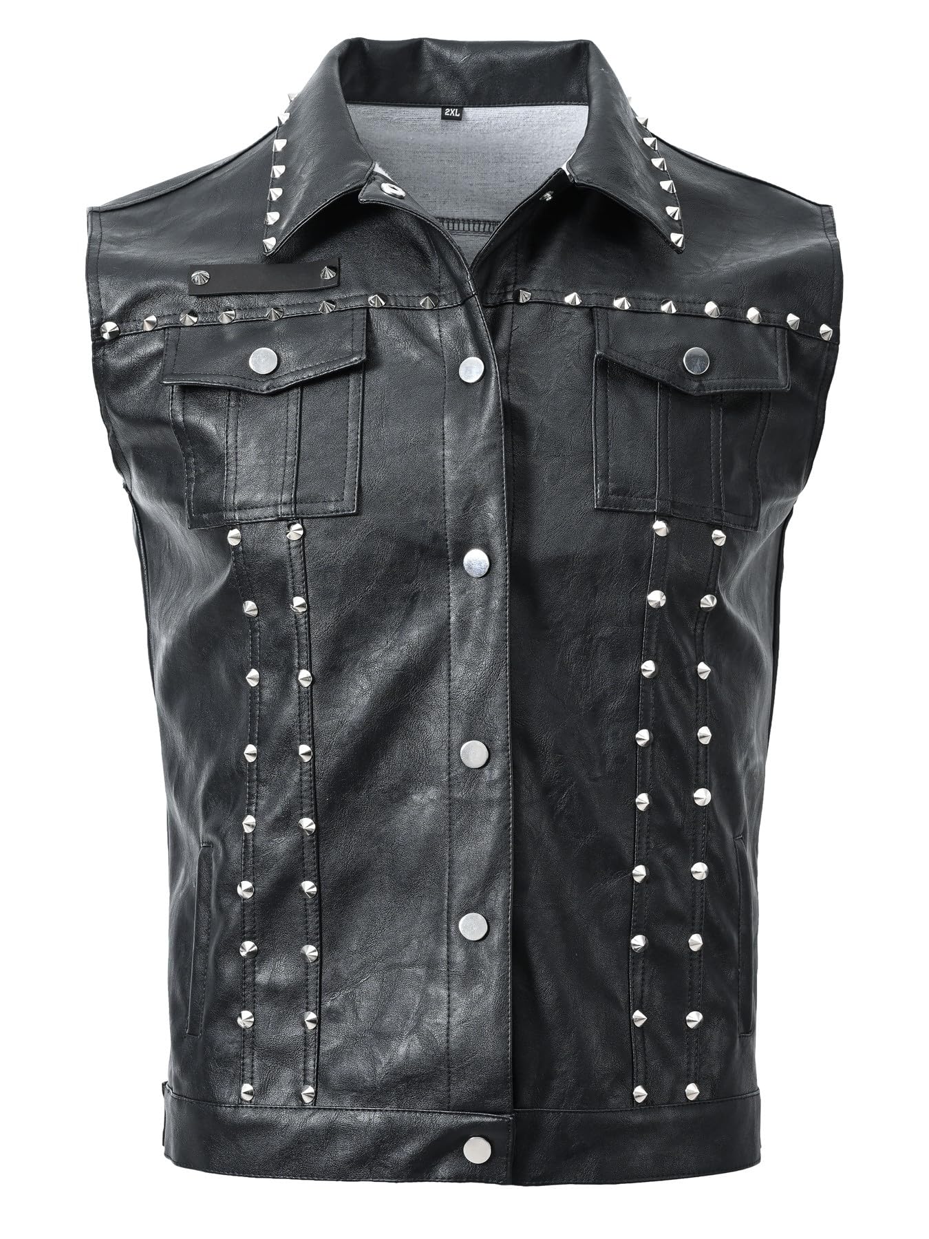 Idopy Gilet da uomo in finta pelle con borchie punk gilet senza maniche con rivetti nero L, Nero , L